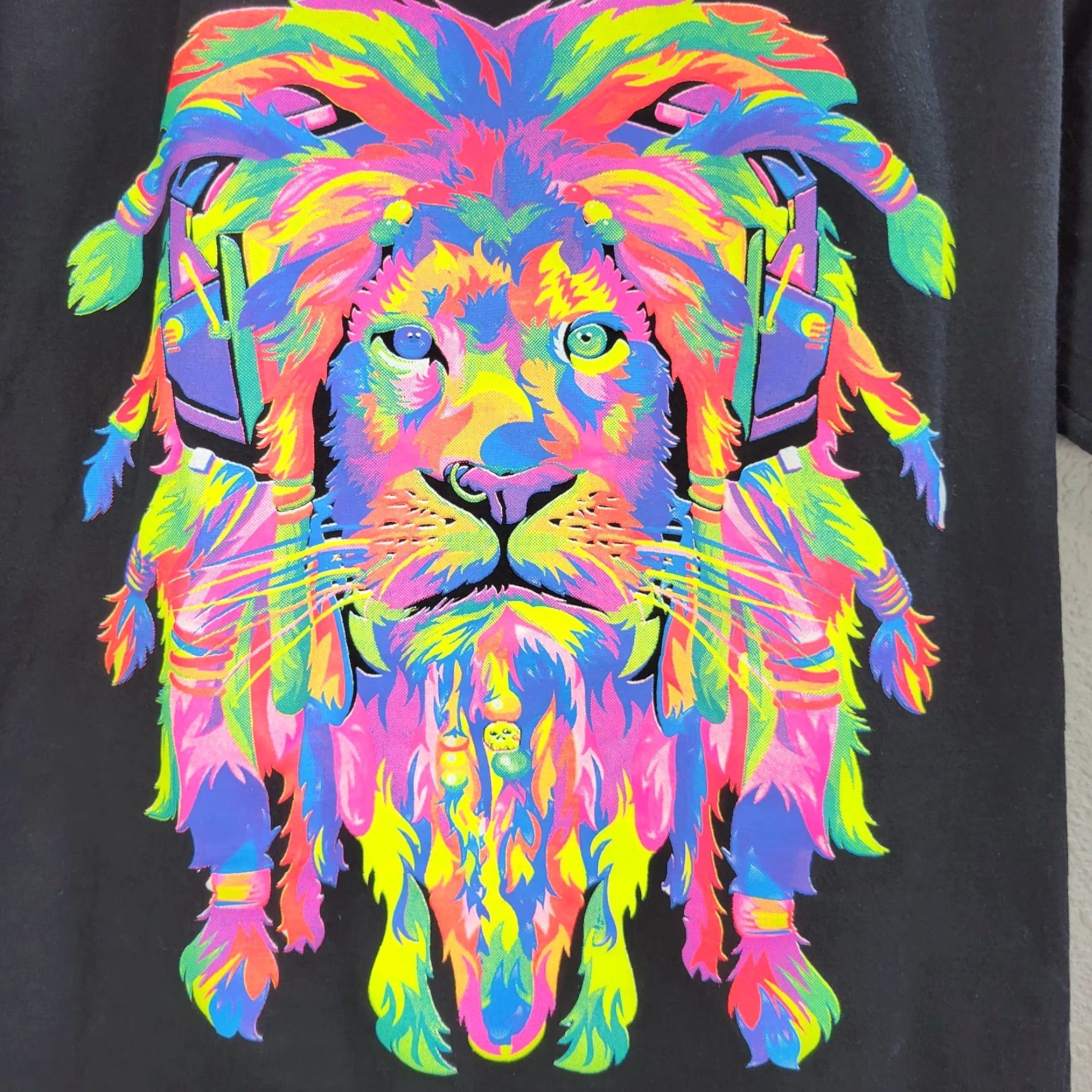 Doublet Vtg Thessh Women's T-Shirt Black Double-Sided Neon LION Sz M Y2K Printed Shirt Womens Kid/Adult? Size M / US 6-8 / IT 42-44 - 5 Thumbnail