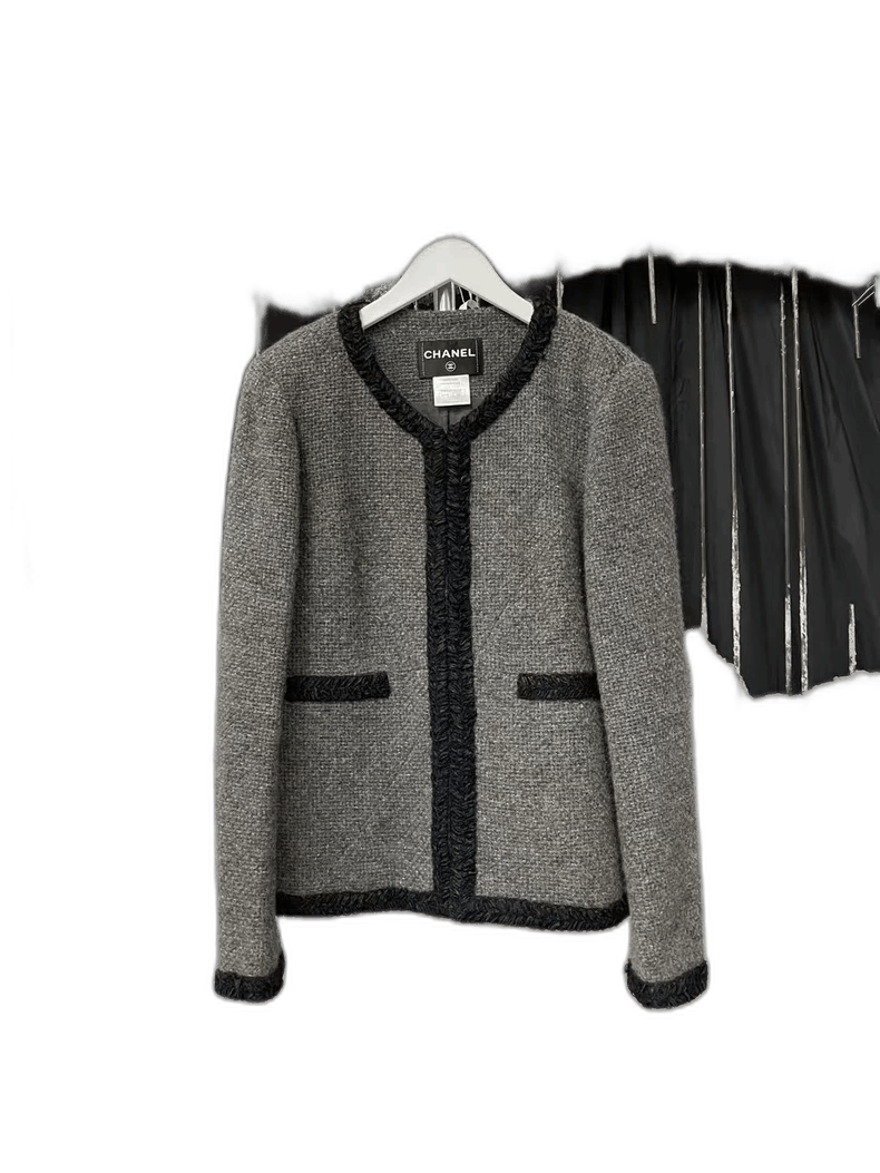 Chanel Chanel Gray Jacket with Black Details-yf Size US L / EU 52-54 / 3 - 1 Thumbnail