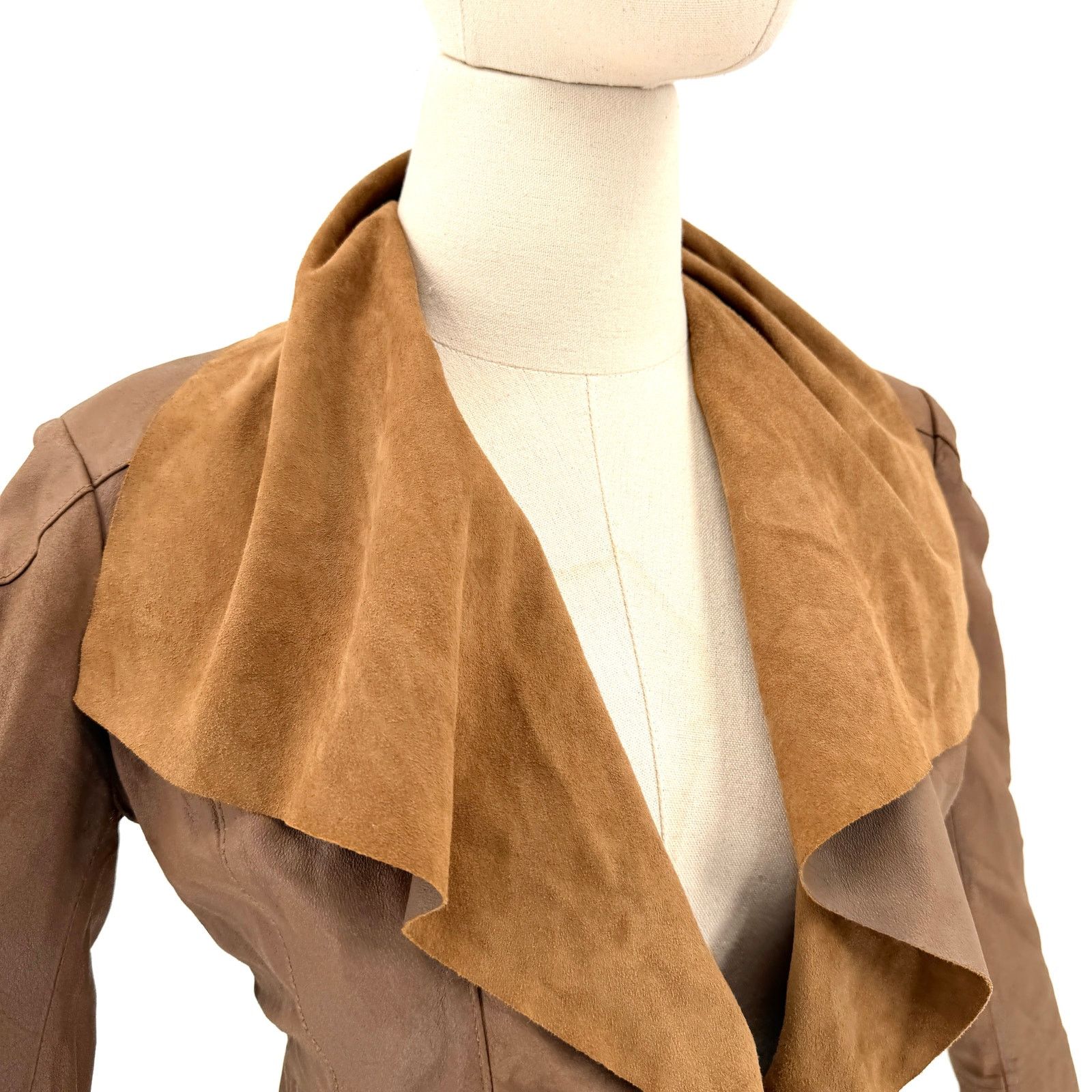 Michael Kors Vintage Y2K Brown Genuine Leather Soft Draped Moto Jacket Size XS / US 0-2 / IT 36-38 - 2 Thumbnail