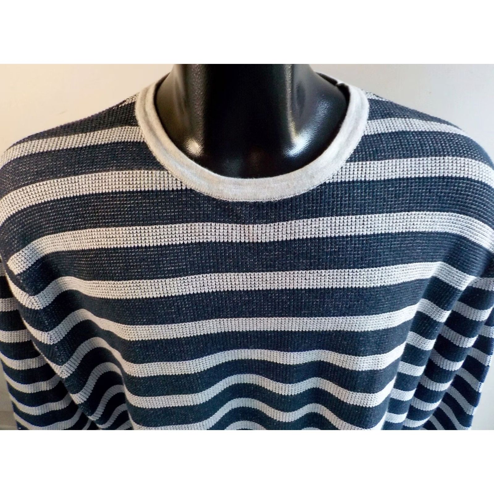 Vintage CHARLESTON THREADS Striped Crewneck Pullover Sweater Navy Gray 100% Cotton XXL Men Crew Neck Pullover Knit Wool? Size US XXL / EU 58 / 5 - 2 Thumbnail