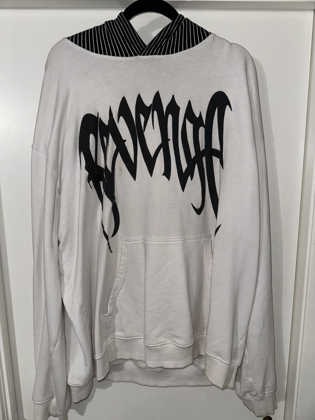 image of Revenge Rwvenge Pinstripe French Terry Hoodie in White, Men's (Size 2XL)