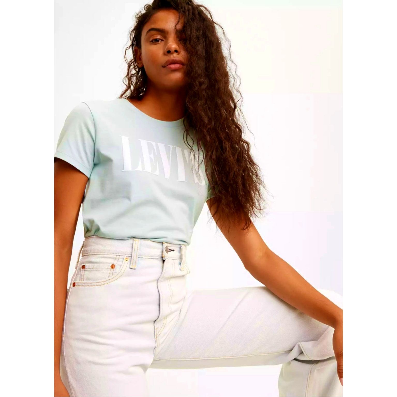 Levi's Levis 90's Serif Logo Graphic Tee Shirt Baby Blue Size 2X Size XXL / US 16-18 / IT 52-54 - 2 Thumbnail