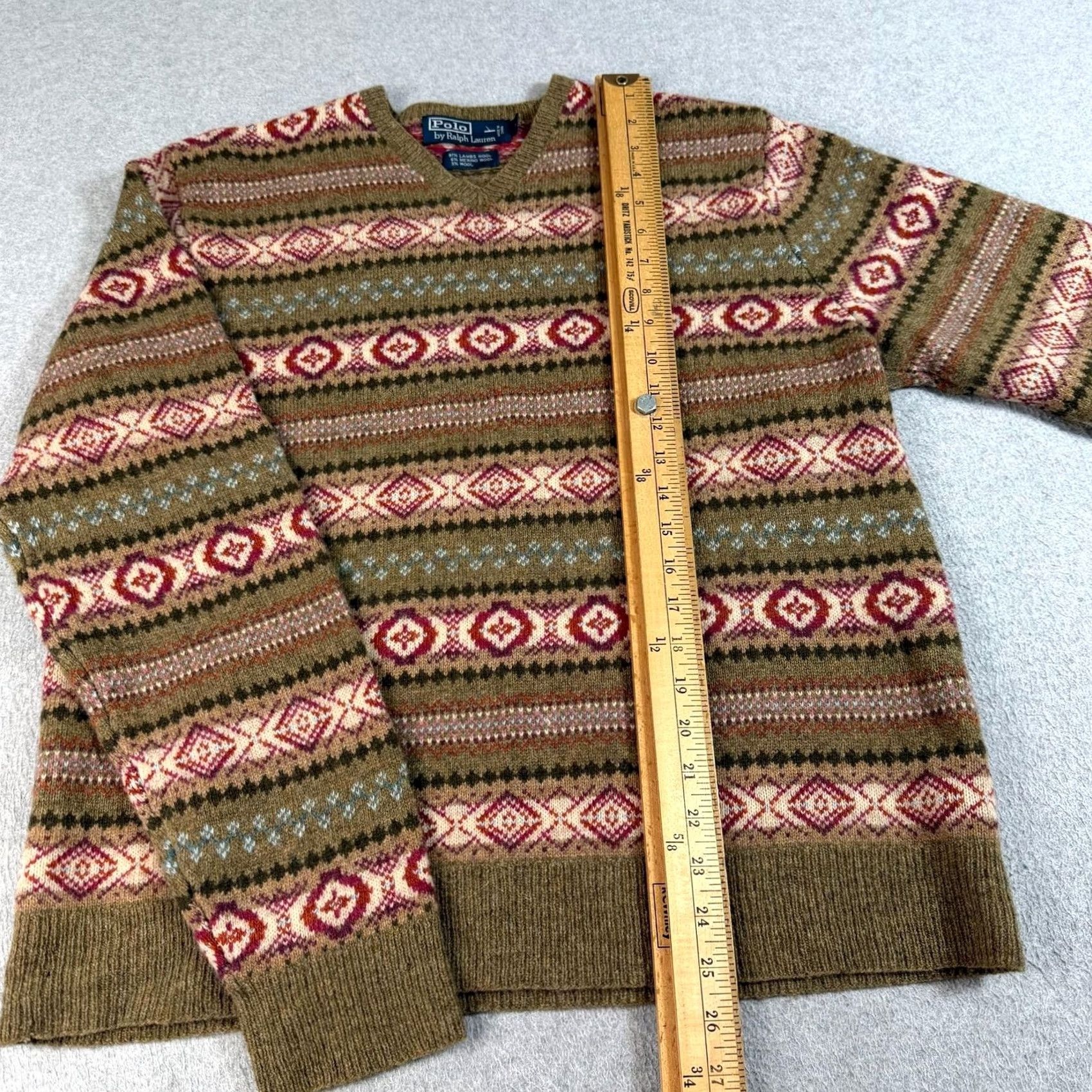 Polo Ralph Lauren Polo Ralph Lauren Wool Sweater Mens L Brown Fair Isle Knit V-Neck Heavyweight Wool Holiday Casual Winter Size US L / EU 52-54 / 3 - 5 Thumbnail