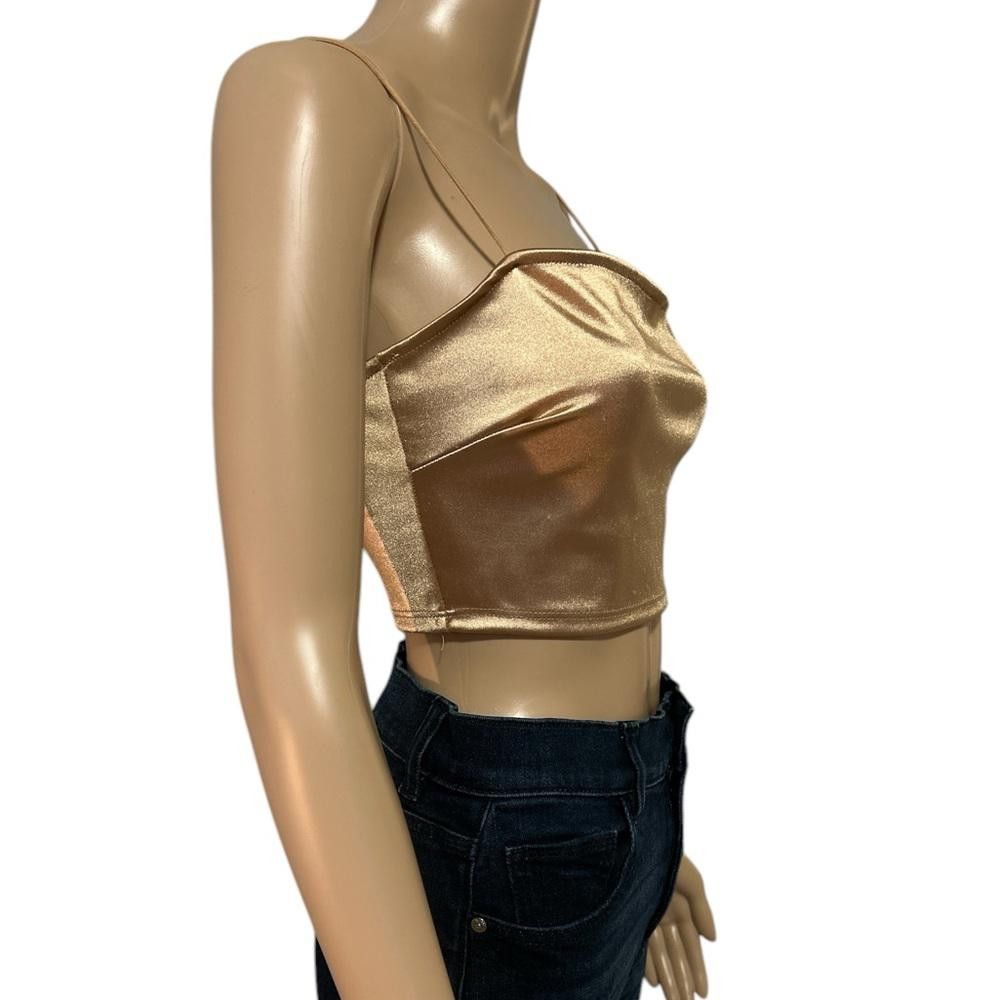 Designer Gold Satin Crop Top Size XS / US 0-2 / IT 36-38 - 2 Thumbnail