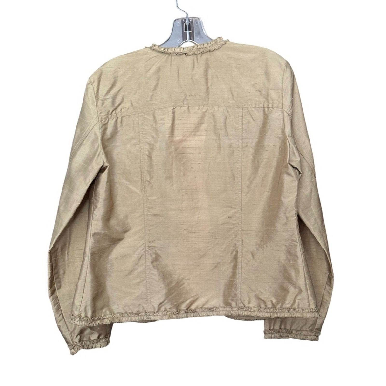 Chicos Chico’s Gold Silk Ruffled Open Jacket Size XXS / US 00 / IT 34 - 3 Thumbnail