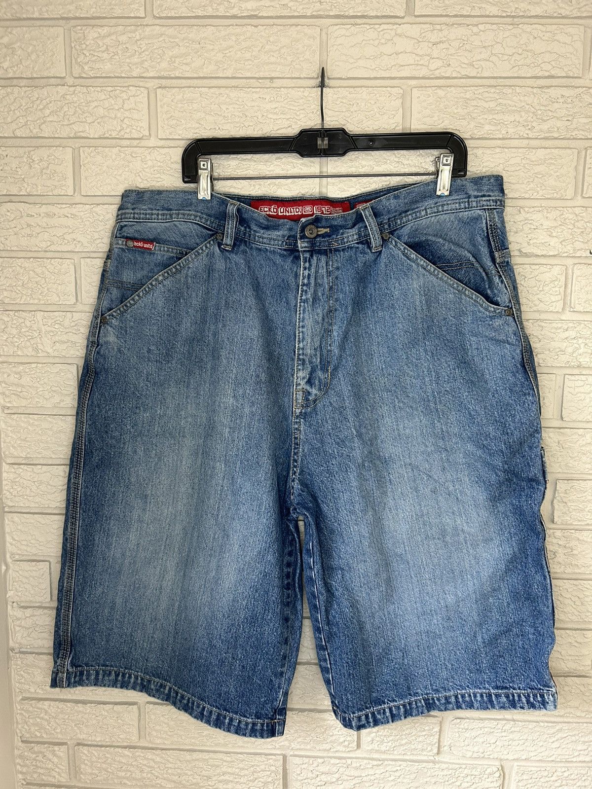 Ecko Unltd. × Vintage Vintage Ecko Carpenter Baggy Faded Denim Shorts Size US 38 / EU 54 - 5 Thumbnail