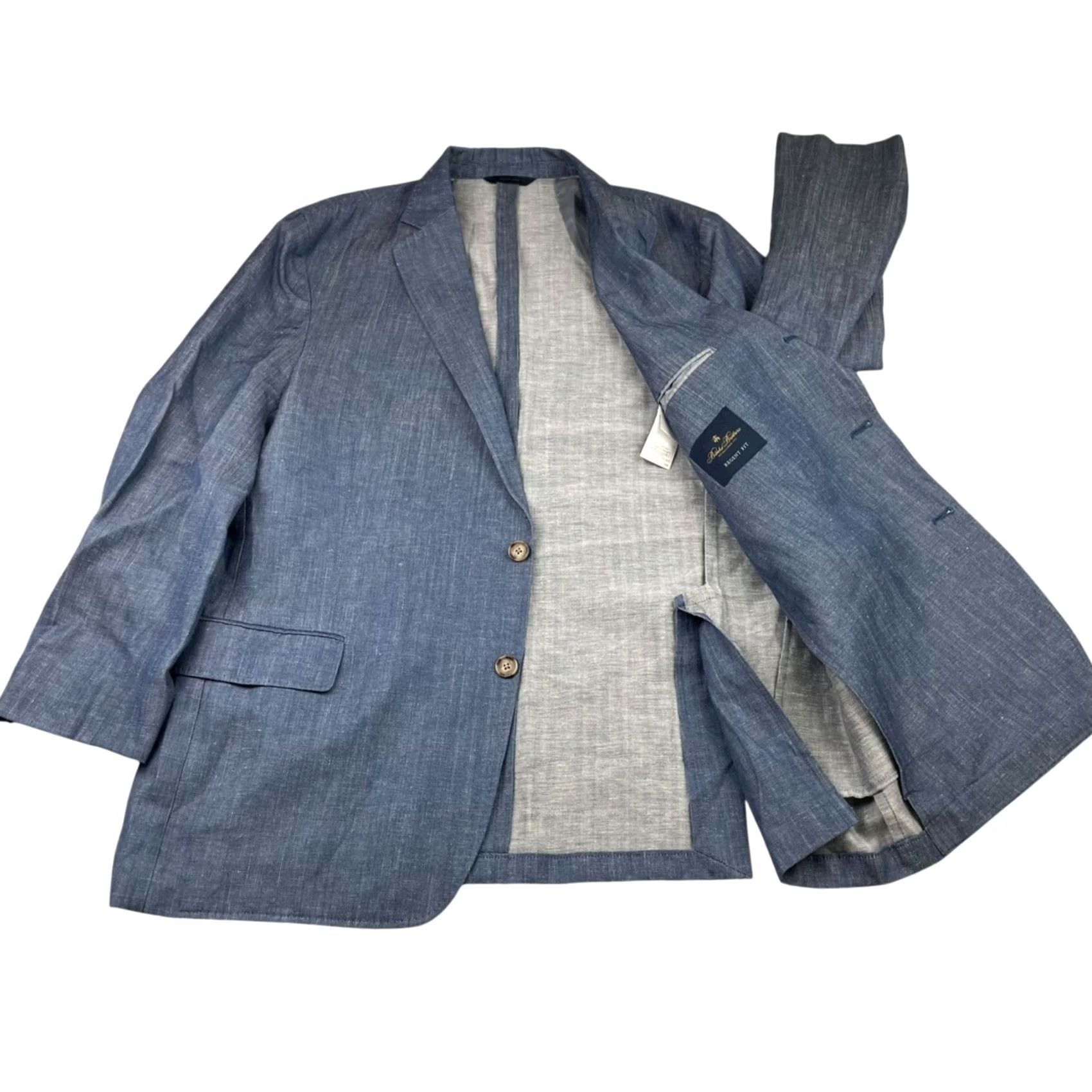 Brooks Brothers Brooks Brothers Blazer Men's Regent Fit Chambray Wool/Linen 3-Button Blue 46R Regular Jacket Jacket Blazer Notch Lapel Vintage No Mens Size 46R - 3 Thumbnail