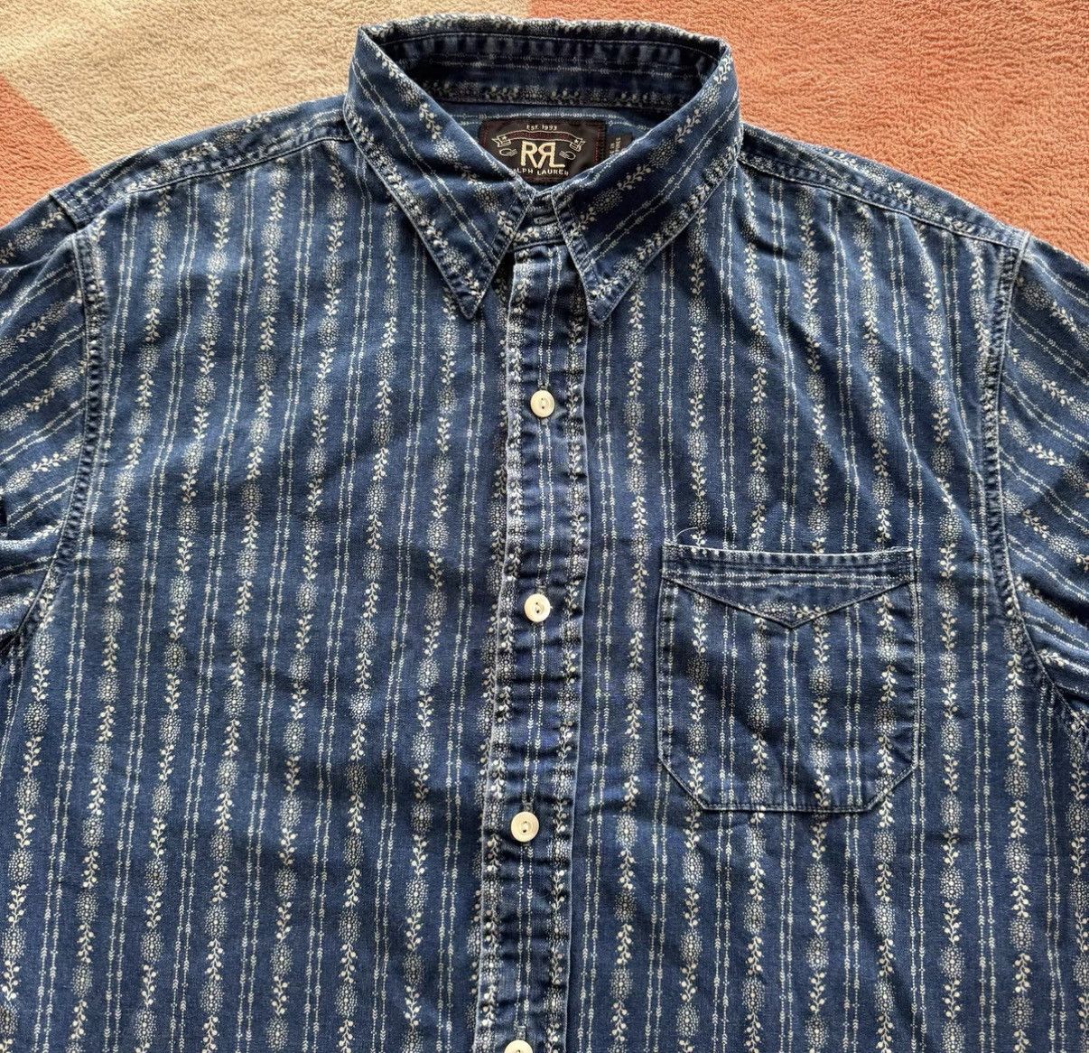 RRL Ralph Lauren RRL Ralph Lauren Double RL Indigo Snow Stripe Shirt K22 Size US S / EU 44-46 / 1 - 2 Thumbnail