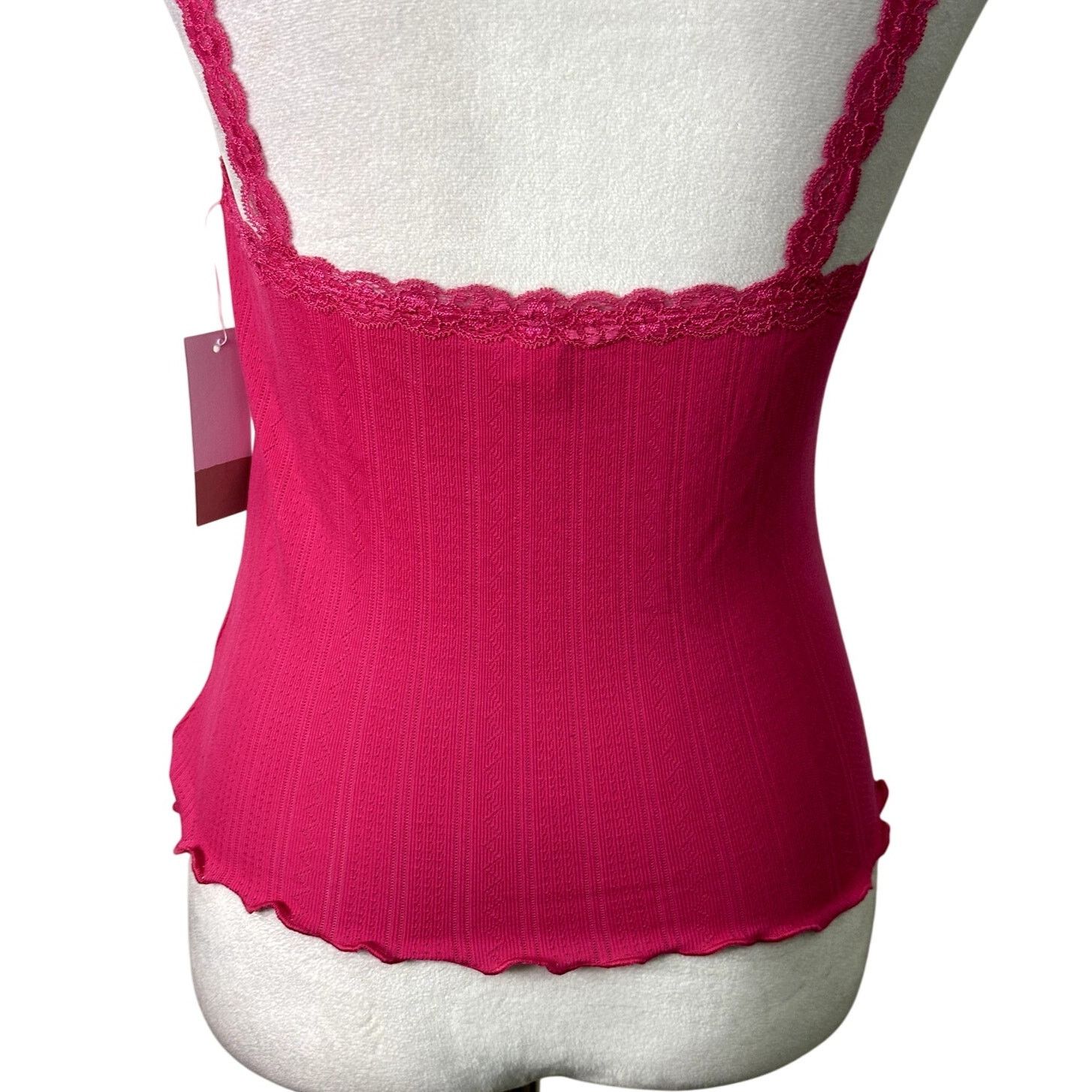 BP. BP Crop Top Sleeveless Ribbed Lace Straps Hot Pink S NWT Size S / US 4 / IT 40 - 6 Thumbnail