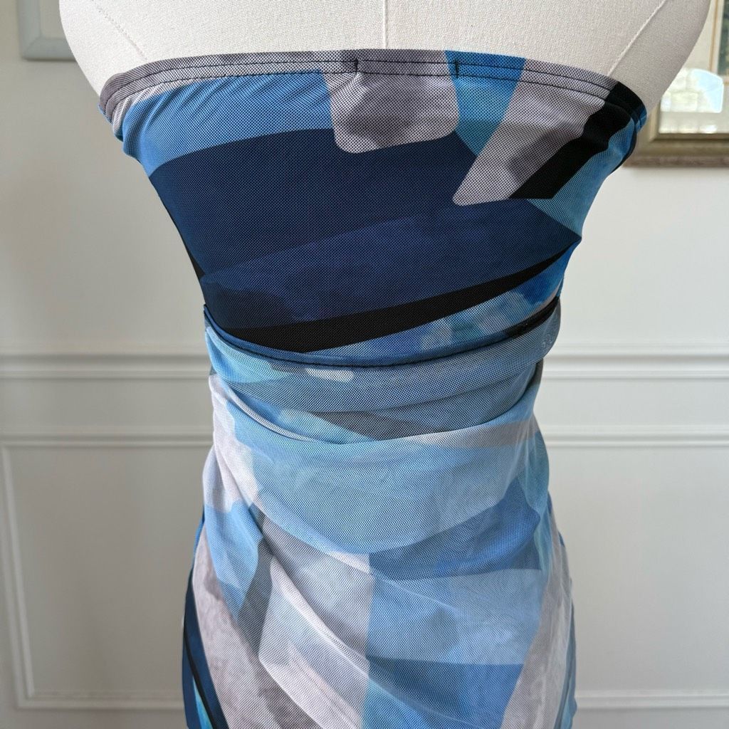 Other Pretty Little Thing Mesh Bodycon Midi Tube Dress Blue Abstract 4 Size S / US 4 / IT 40 - 5 Thumbnail