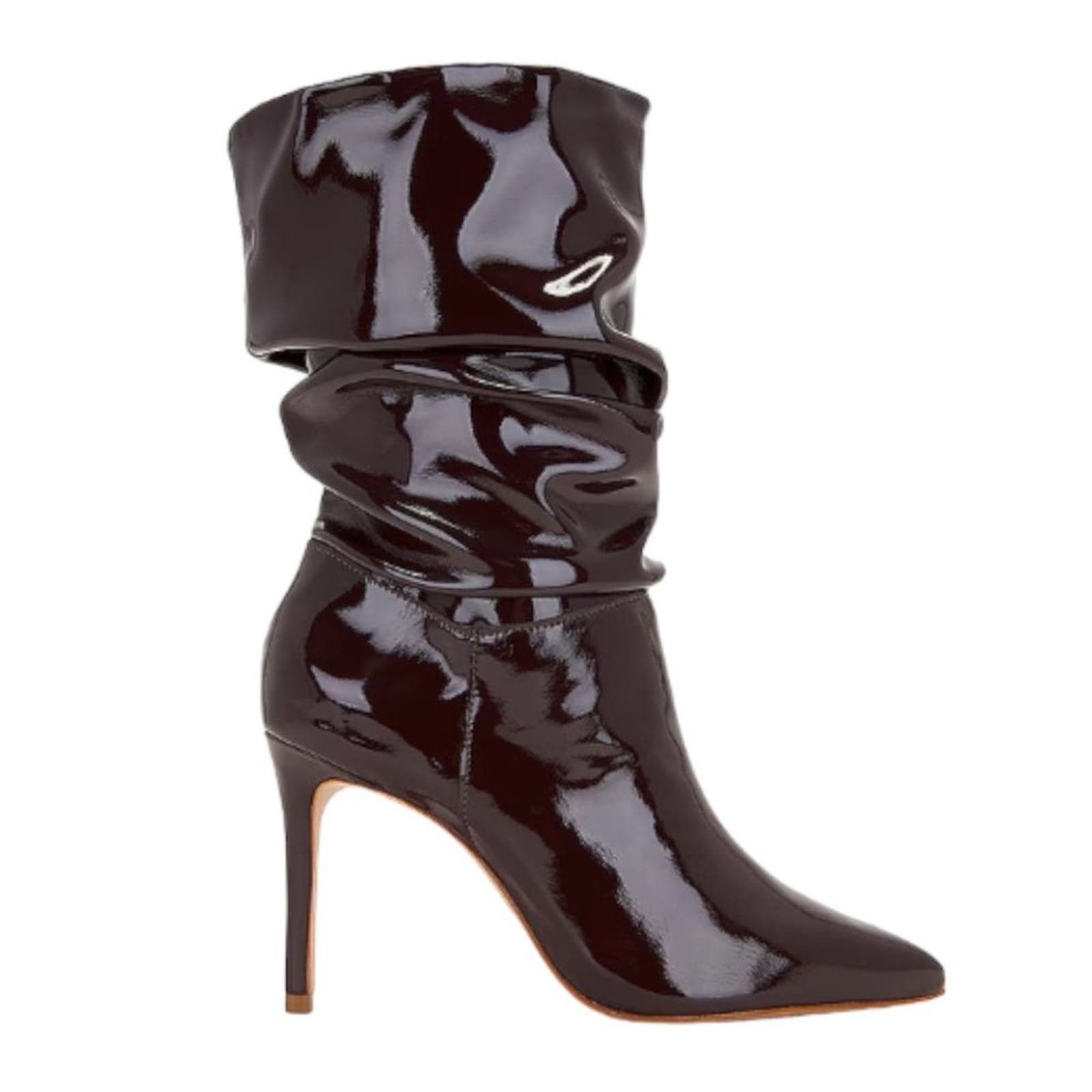 image of Schutz Ashlee Patent Leather Slouch Boot Brown 6 NWT $178, Women's