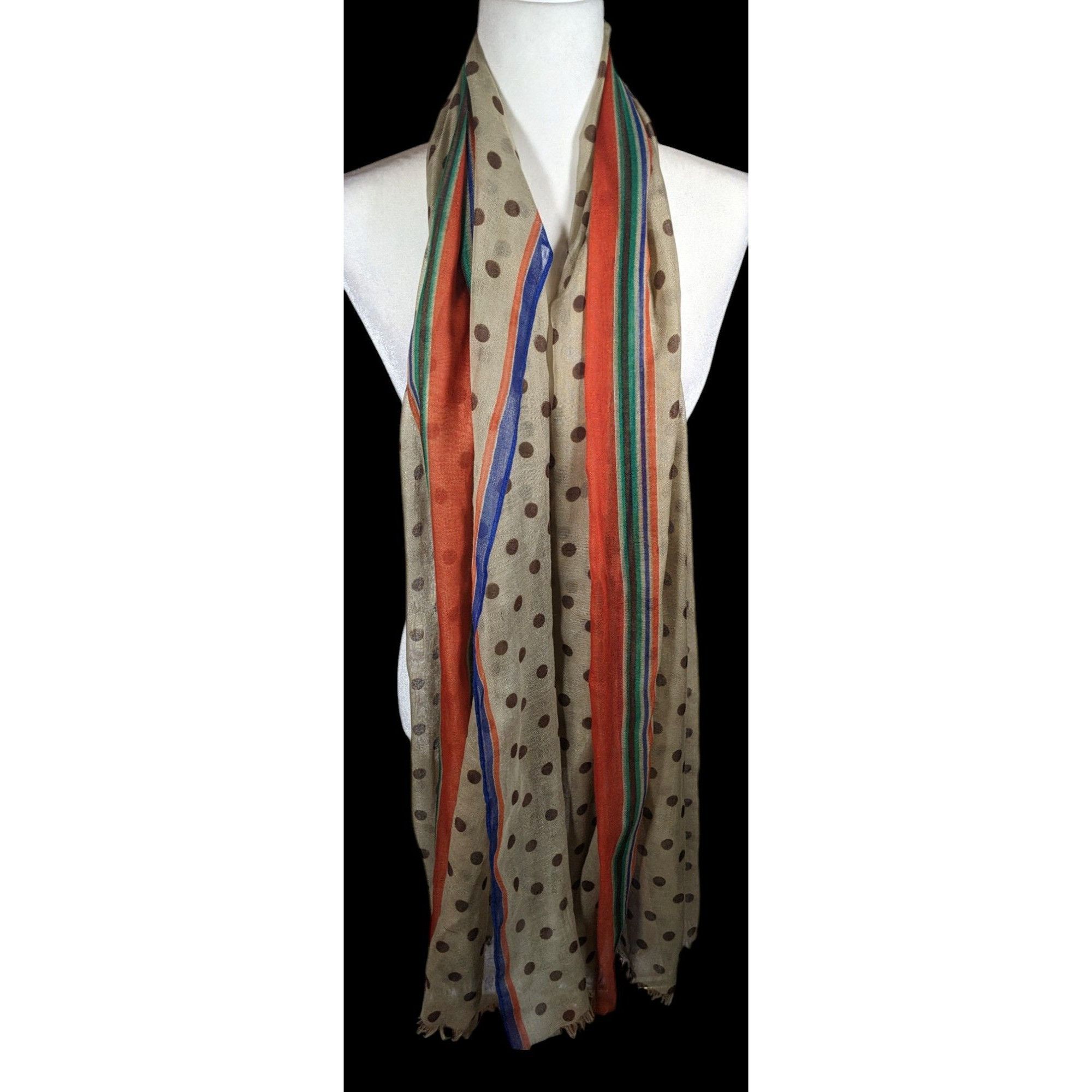 Other Vintage 70s Taupe Scarf With Brown Polka Dots And Rainbow St Size ONE SIZE - 3 Thumbnail