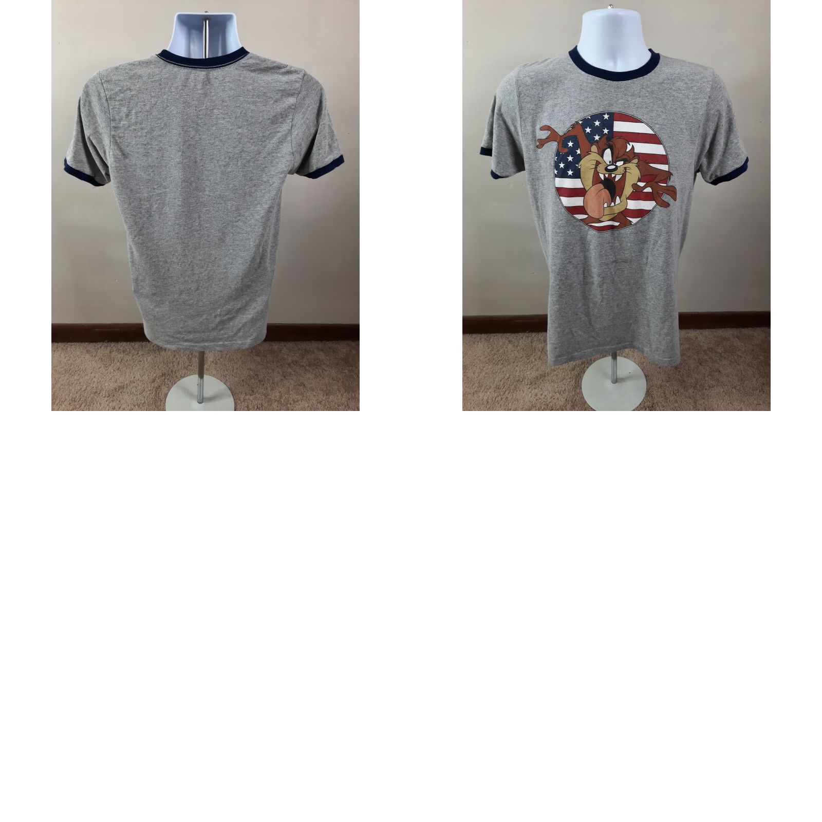 Vintage VINTAGE Looney Tunes TAZ crewneck T-Shirt MENS Small RINGER TEE T3S Shirt Mens 90s Graphic Tee Gray Cotton Blend Short Sleeve Crew Neck Strategies Size US S / EU 44-46 / 1 - 8 Thumbnail