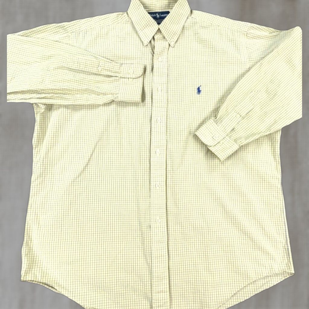 Ralph Lauren Ralph Lauren Button-Up Shirt Men 16.5 32 Yellow Blue Plaid Classic Fit Dress Yarmouth Poplin Button-Front Casual Size 46R - 1 Thumbnail