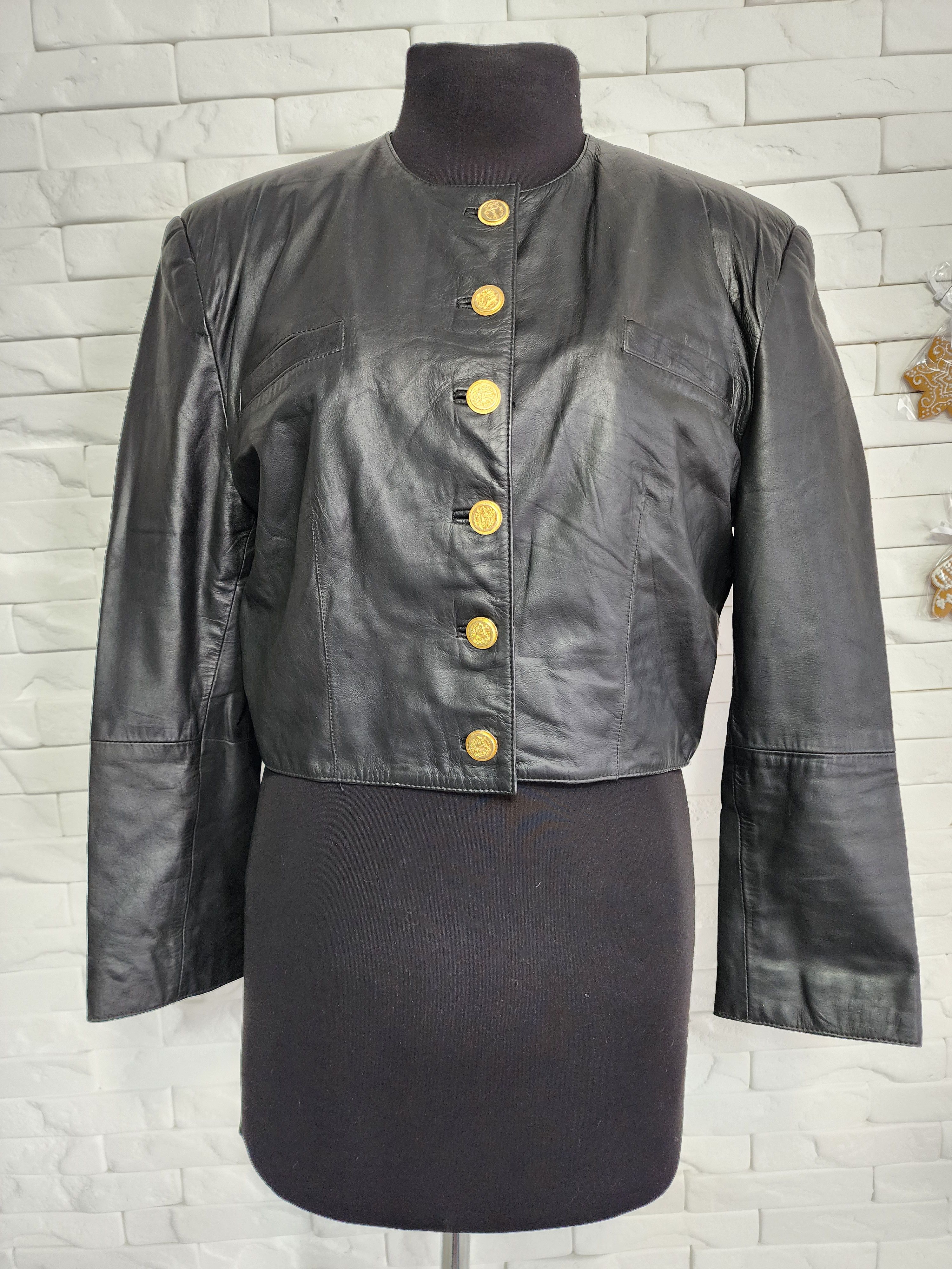 Other Black Leather Jacket: Short Button-Up Women's Coat Size L / US 10 / IT 46 - 1 Thumbnail