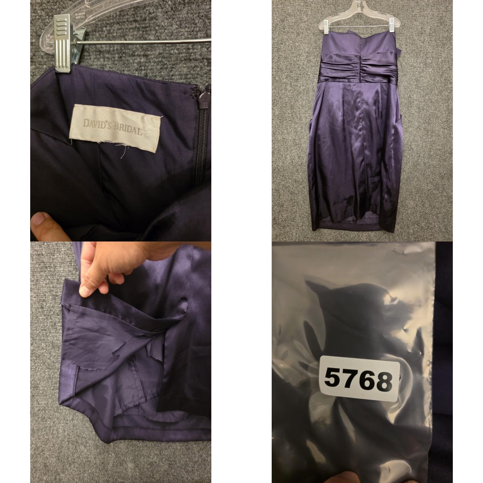 Vintage David's Bridal Dress Womens 6 Purple Strapless Satin Sheath Pockets Bridesmaid Size M / US 6-8 / IT 42-44 - 8 Thumbnail