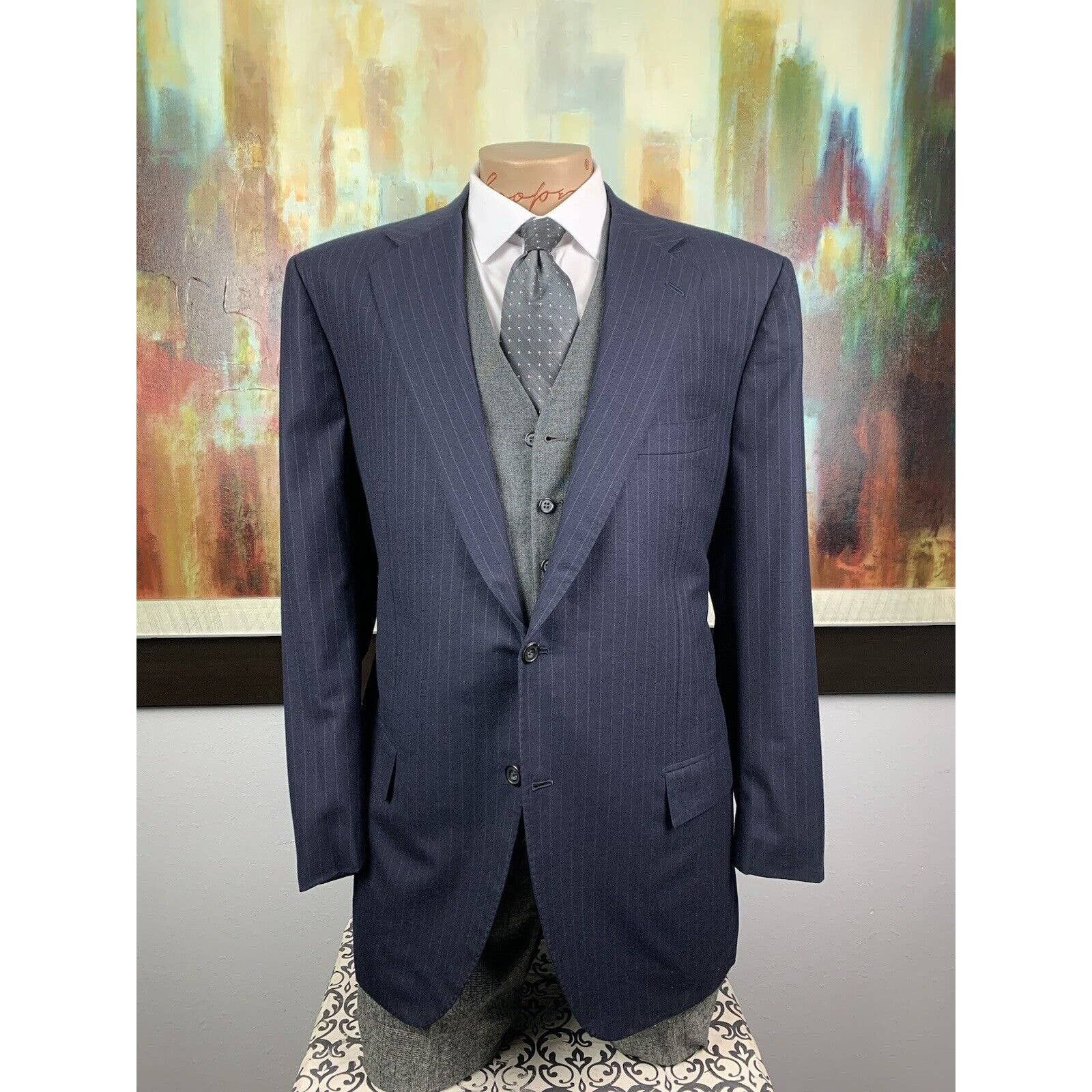 Blazer Homme Kiton Diamante Blu Super 150's Laine Taille IT 52/L Gris - Occasion Très Bon état