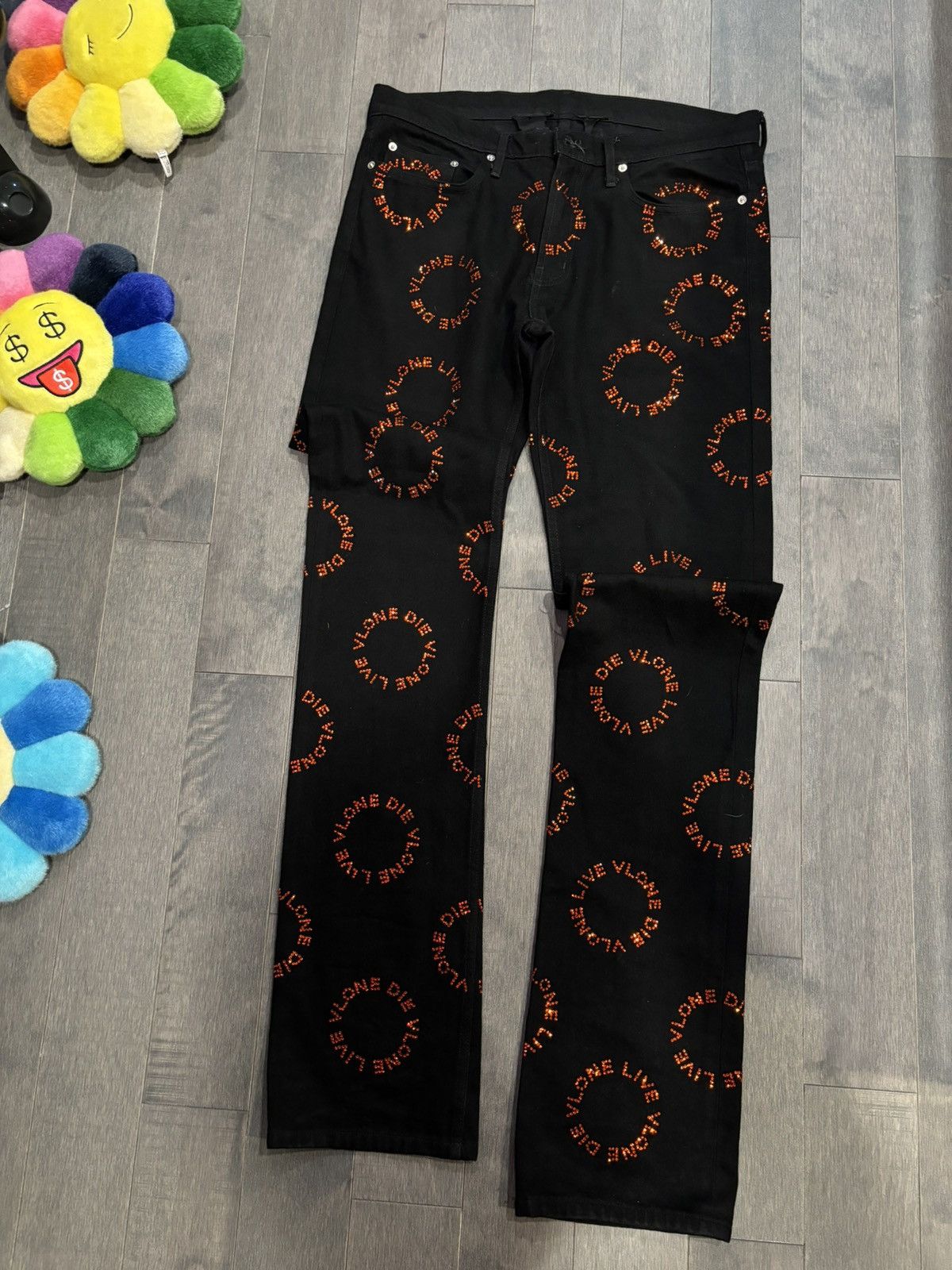image of Vlone Denim Rhinestone Jeans Black 34, Men's