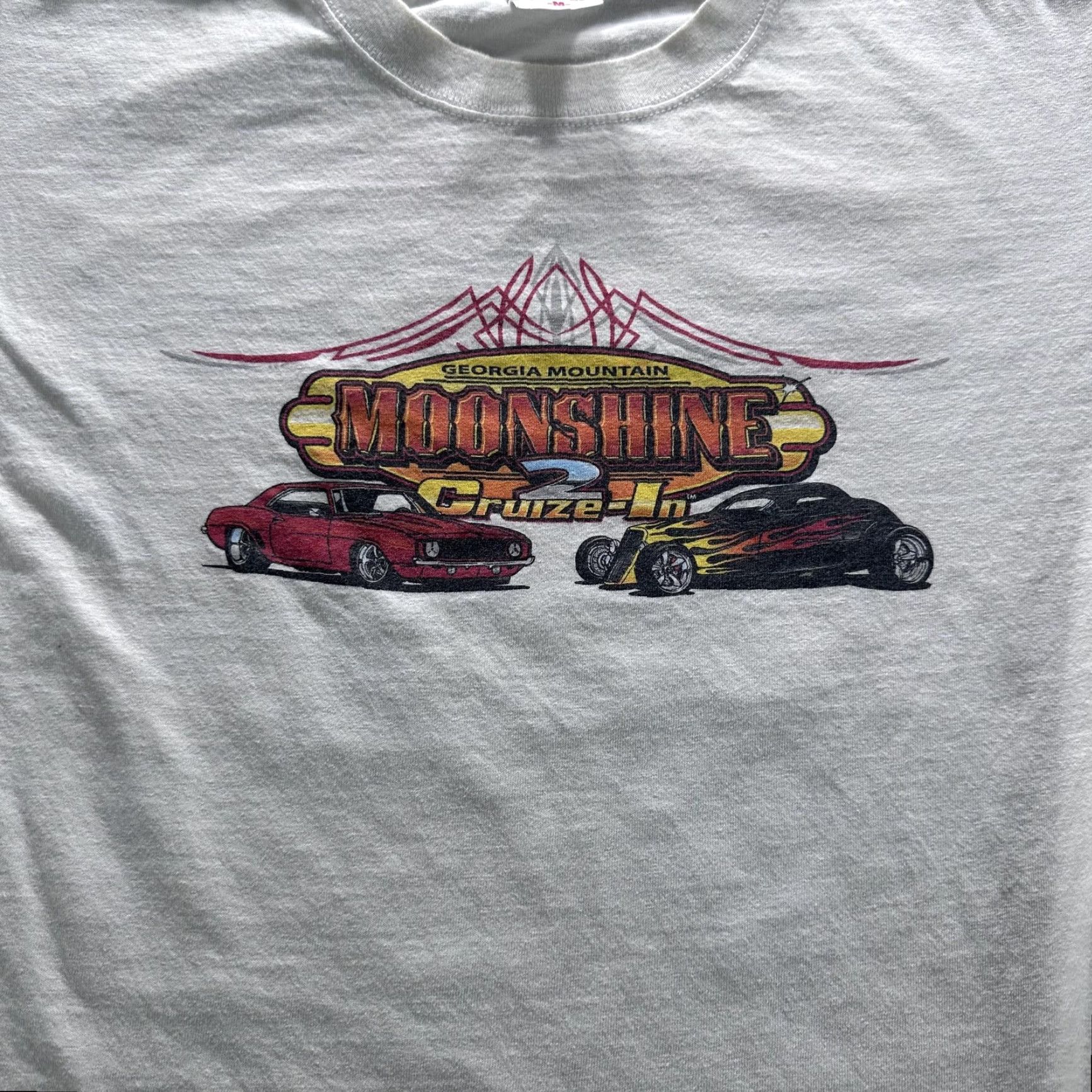 Anvil VINTAGE Georgia Mountain Moonshine Cruize-In Shirt Mens Medium White Graphic SS Size US M / EU 48-50 / 2 - 2 Thumbnail