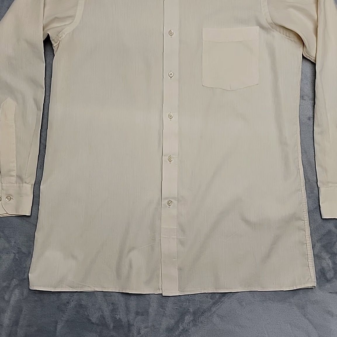 Vintage VINTAGE Damon Silcron Dress Shirt Mens 16 32/33 Yellow Dacron Blend Retro Office Button-Up Long Sleeve Collared Mens Regular XS? Size 42R - 2 Thumbnail