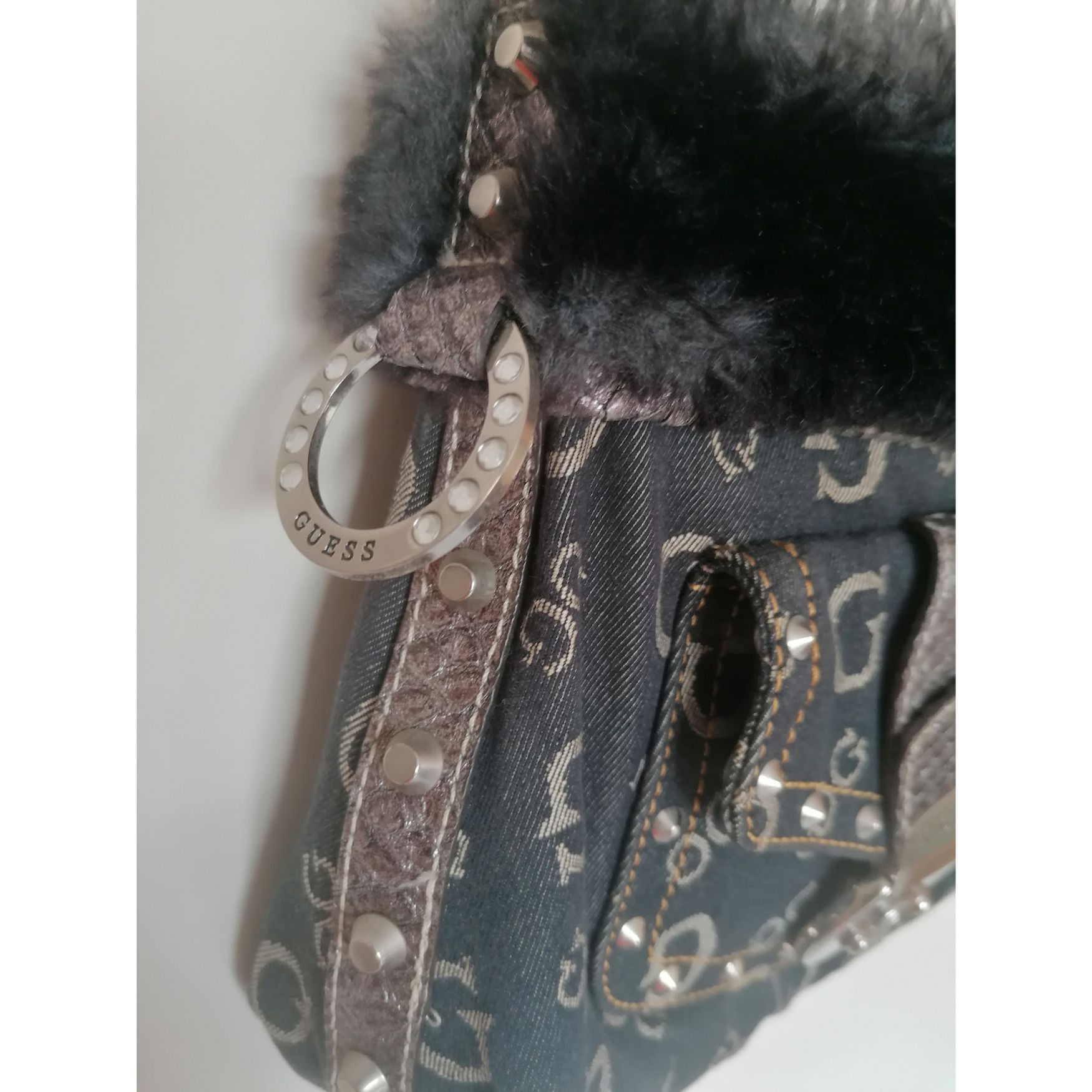 Guess Denim bag with faux fur and snakeskin pattern Size ONE SIZE - 14 Thumbnail