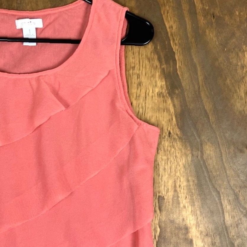 Vintage Chicos Blouse Womens Pink Sleeveless Ruffle Front Lightweight Sheer M Size M / US 6-8 / IT 42-44 - 5 Thumbnail