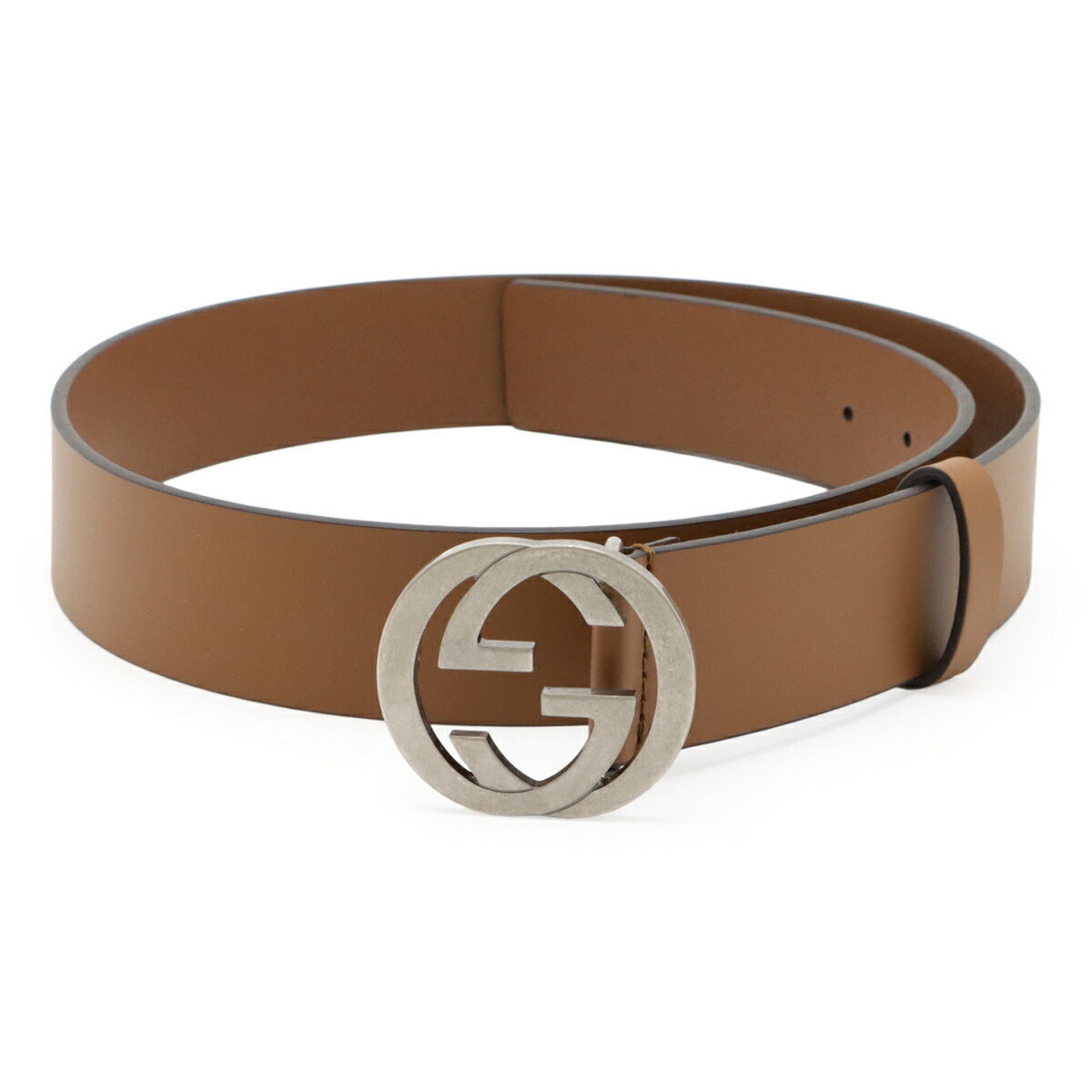 Gucci Interlocking G Buckle Plain Belt Leather Brown #85 546389