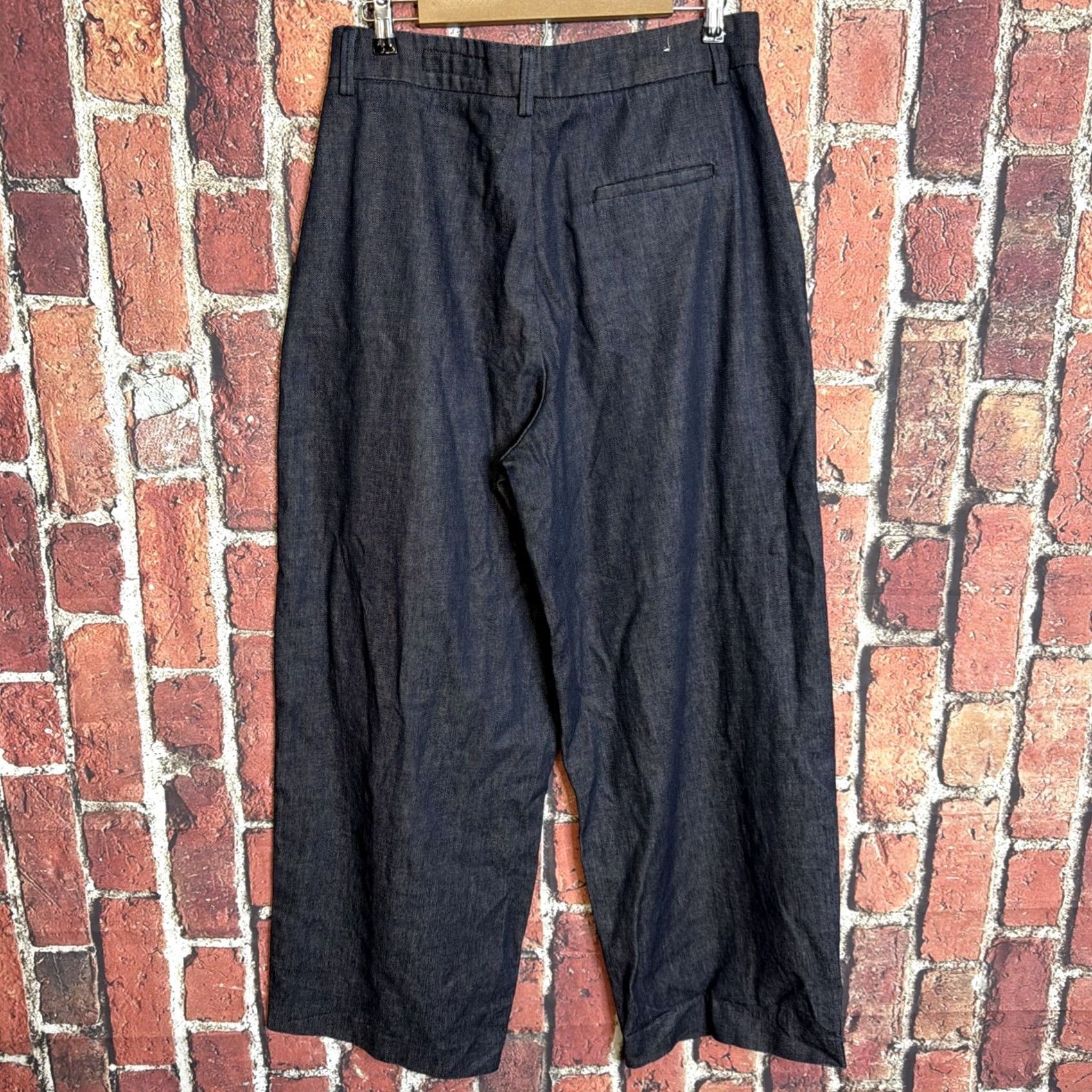 Zara ZARA Jeans Blue Denim Wide-Leg High Rise 8 Regular 5-Pocket Pleated Button Zip Dark Wash Womens Size 24" / US 00 / IT 34 - 3 Thumbnail