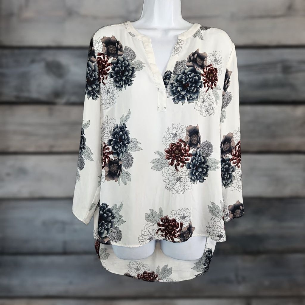 Vintage Daniel Rainn Blouse Womens Top Long Sleeve Size L White Floral Shirt Womens Size L / US 10 / IT 46 - 1 Thumbnail