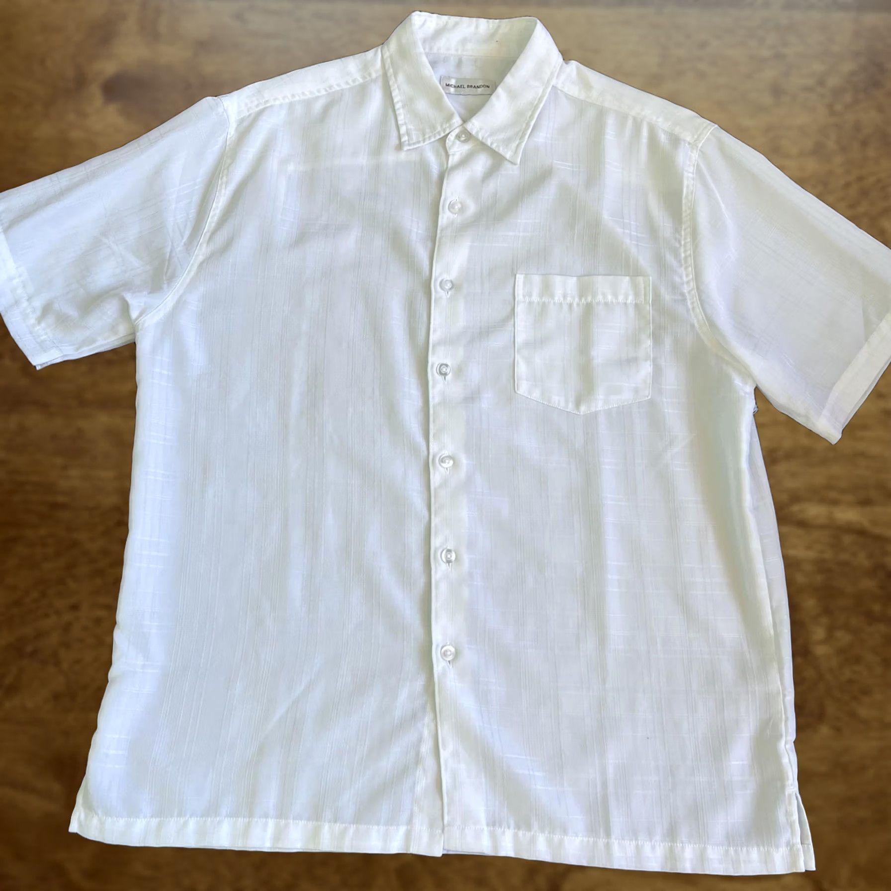 Vintage VINTAGE Michael Brandon Shirt Mens Large White Solid Short Sleeve Button Up Size US L / EU 52-54 / 3 - 1 Thumbnail