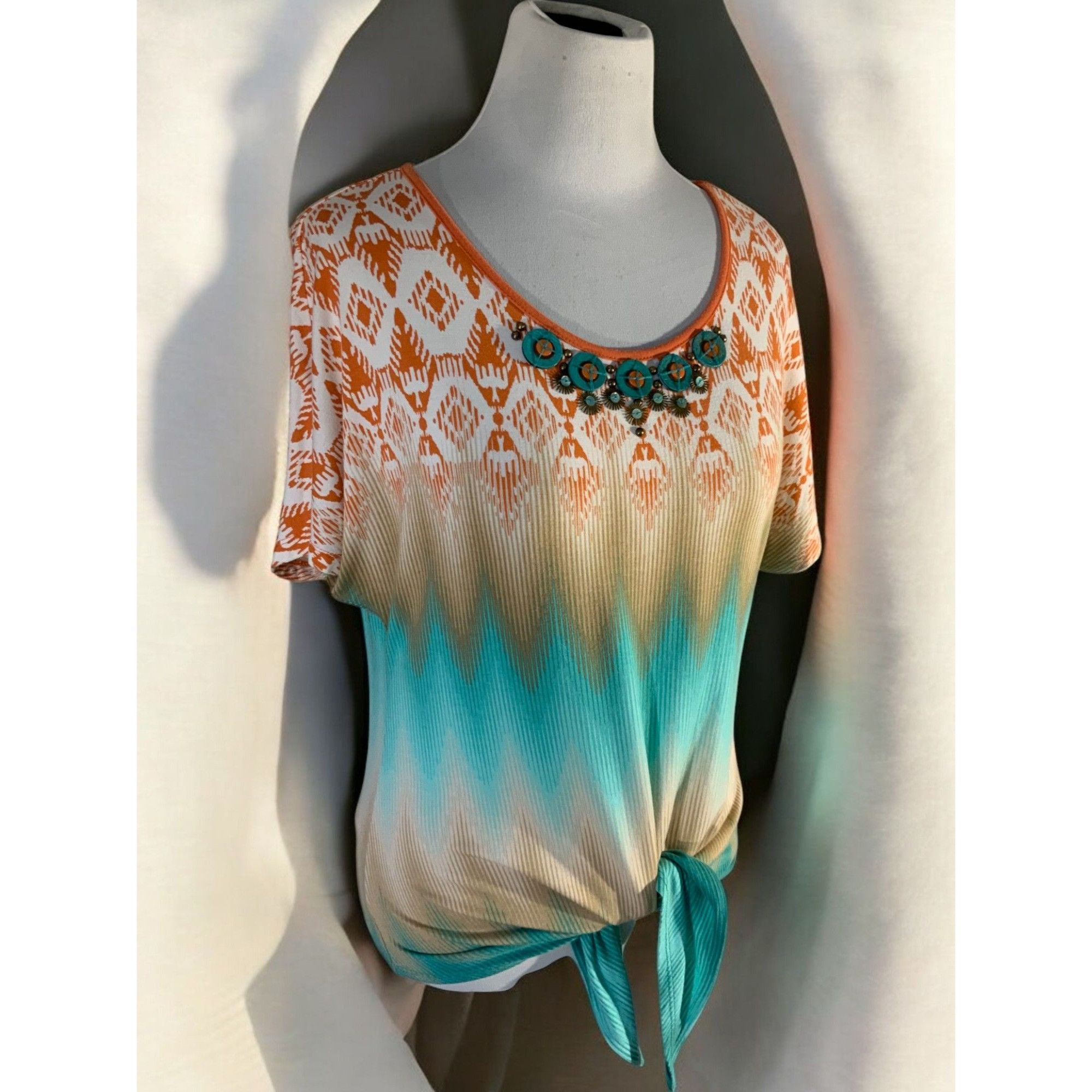 Designer Ruby Rd Short Sleeve Tie Front Embellishments Top Small Size S / US 4 / IT 40 - 2 Thumbnail