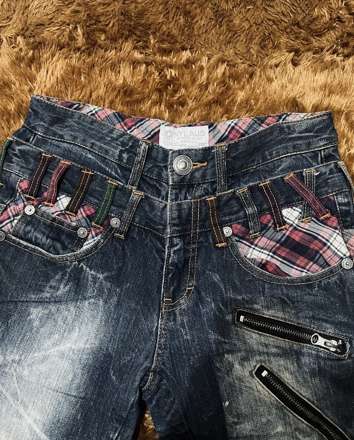 Japanese Brand Nylaus Double Waist Flare Distressed Denim Jeans Size US 30 / EU 46 - 2 Thumbnail