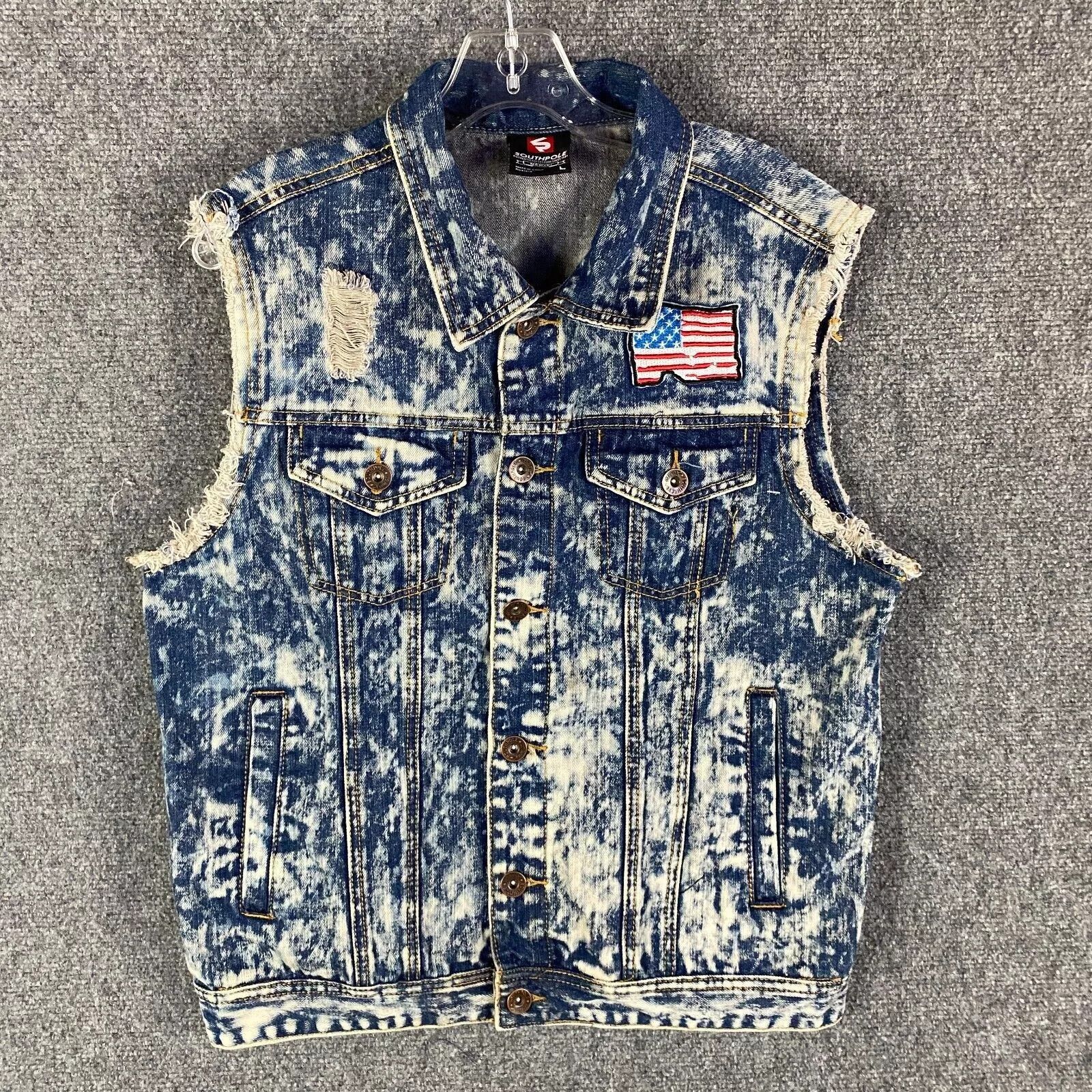 Southpole Southpole Denim Vest Men's Double Pockets USA Flag Patch L Size US L / EU 52-54 / 3 - 1 Thumbnail