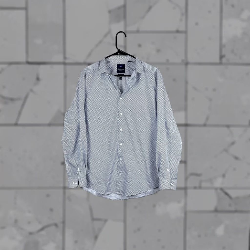 Ben Sherman Ben Sherman Dress Shirt Mens Medium White Blue Micro Dot Stretch Button Down Size 40R - 1 Thumbnail