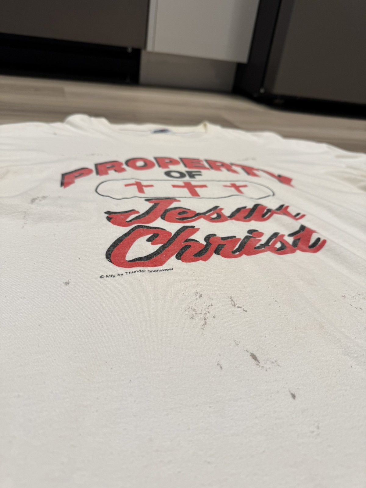 basketcase gallery Vintage Property of Jesus Christ Tee Cross Gothic Script XL Size US XL / EU 56 / 4 - 4 Thumbnail