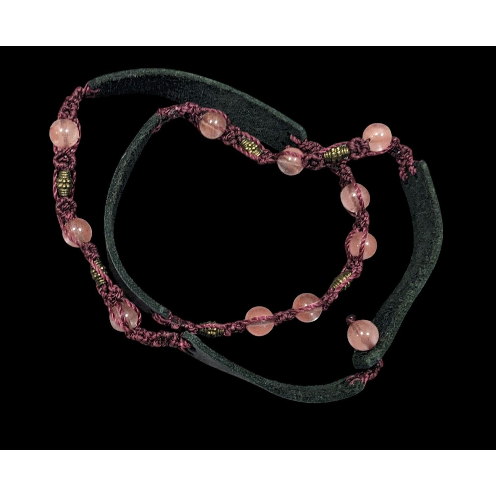 Other Handmade Pink And Brown Leather And Bead Necklace/Bracelet Size ONE SIZE - 2 Thumbnail