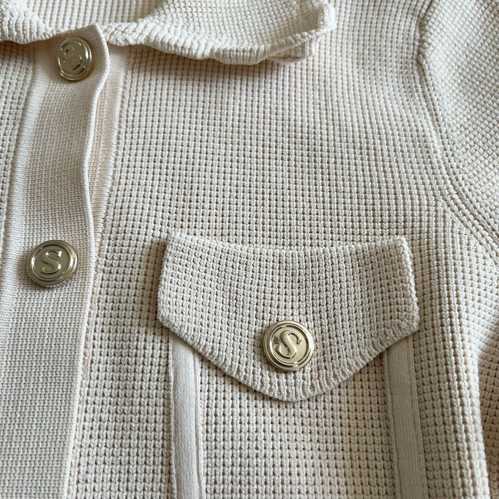 Sandro Sandro Paco Cream Waffle Knit Cardigan Sweater Jacket Size M / US 6-8 / IT 42-44 - 6 Thumbnail