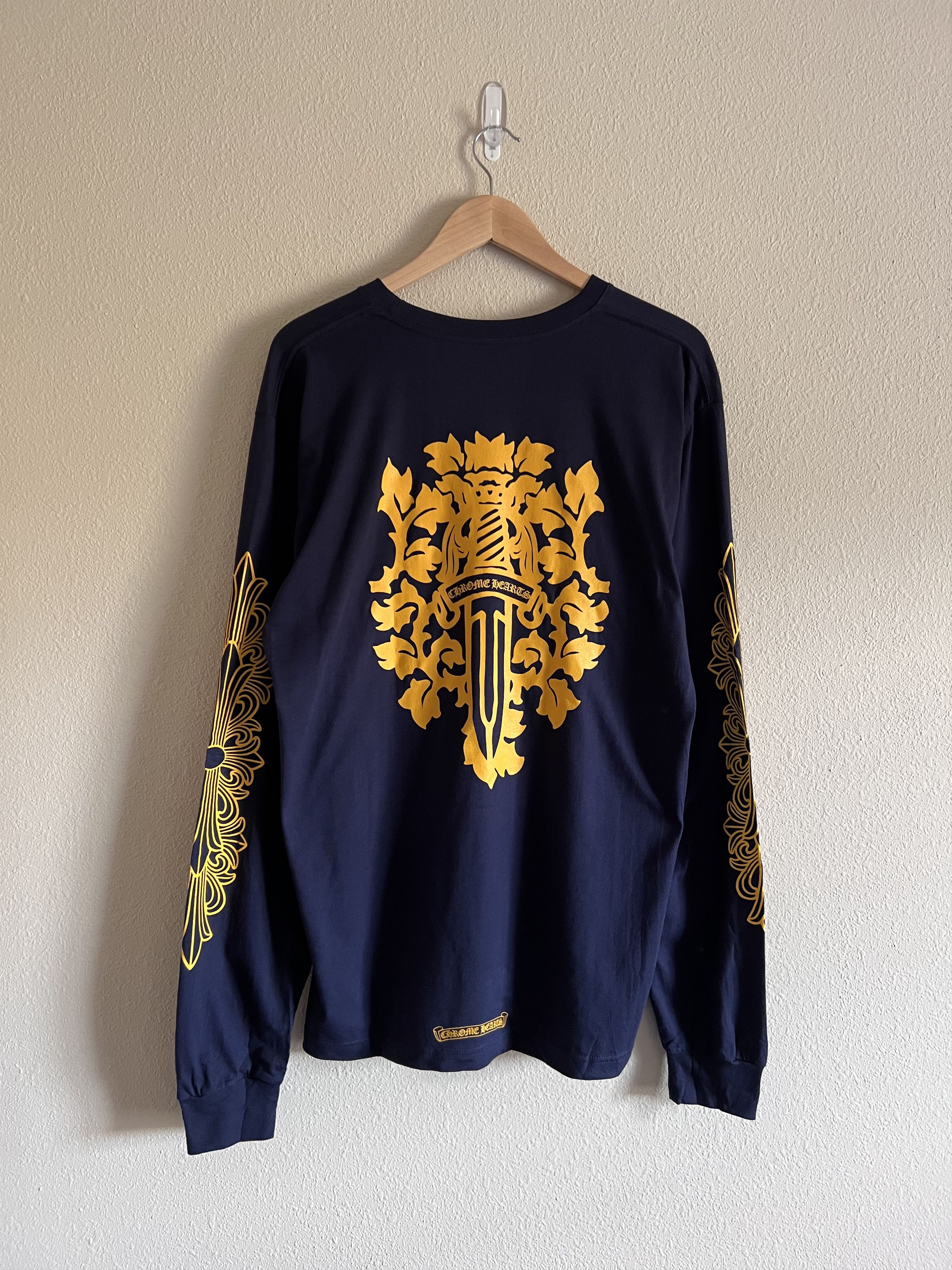 image of Chrome Hearts V89 Dagger Long Sleeve Shirt In Navy in Blue, Men's (Size XL)