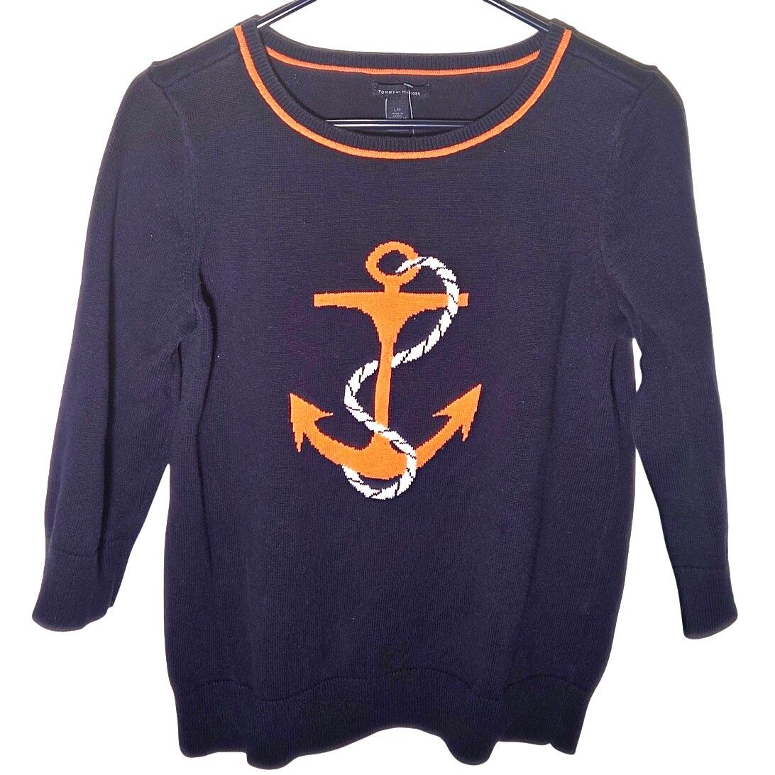Tommy Hilfiger Chic Tommy Hilfiger Navy Blue Anchor Design Sweater Size L / US 10 / IT 46 - 1 Thumbnail