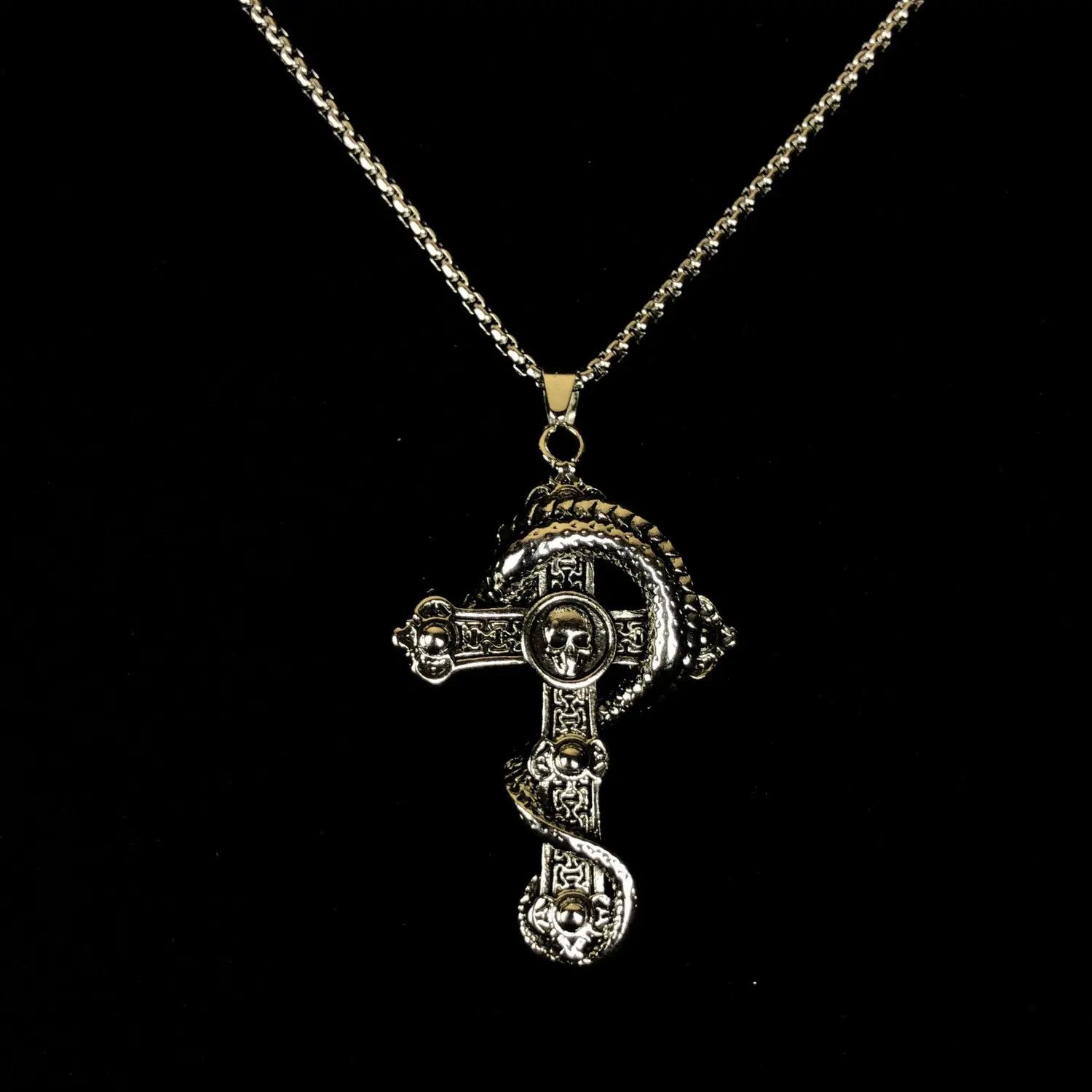 Jewelry Dragon Skull Cross Necklace Punk Chain Size ONE SIZE - 3 Thumbnail