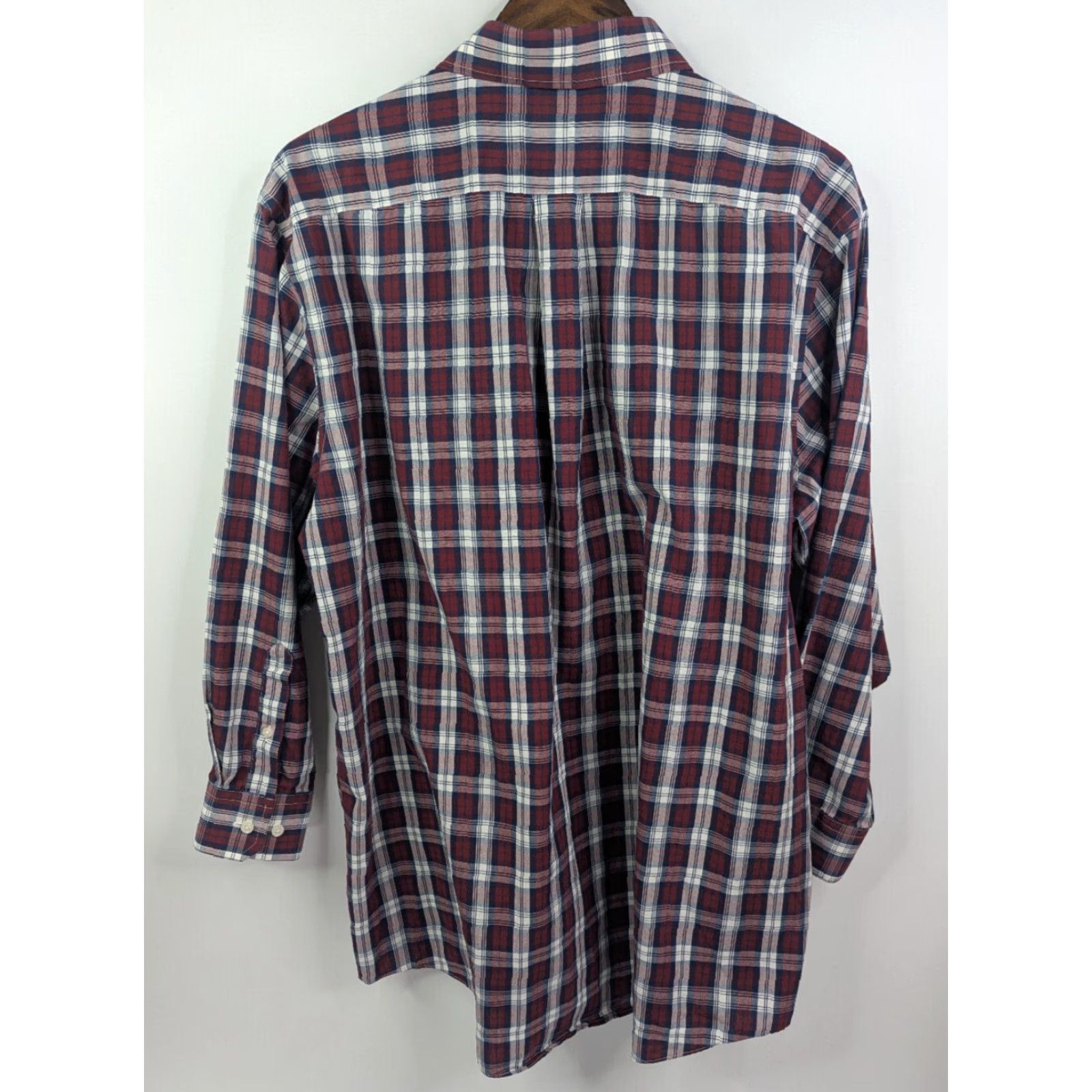 Stafford Stafford Dress Shirt Men's 17 32/33 Maroon Travel Easy Care Check Broadcloth Shirt Red Cotton Blend Knit Size 46R - 4 Thumbnail