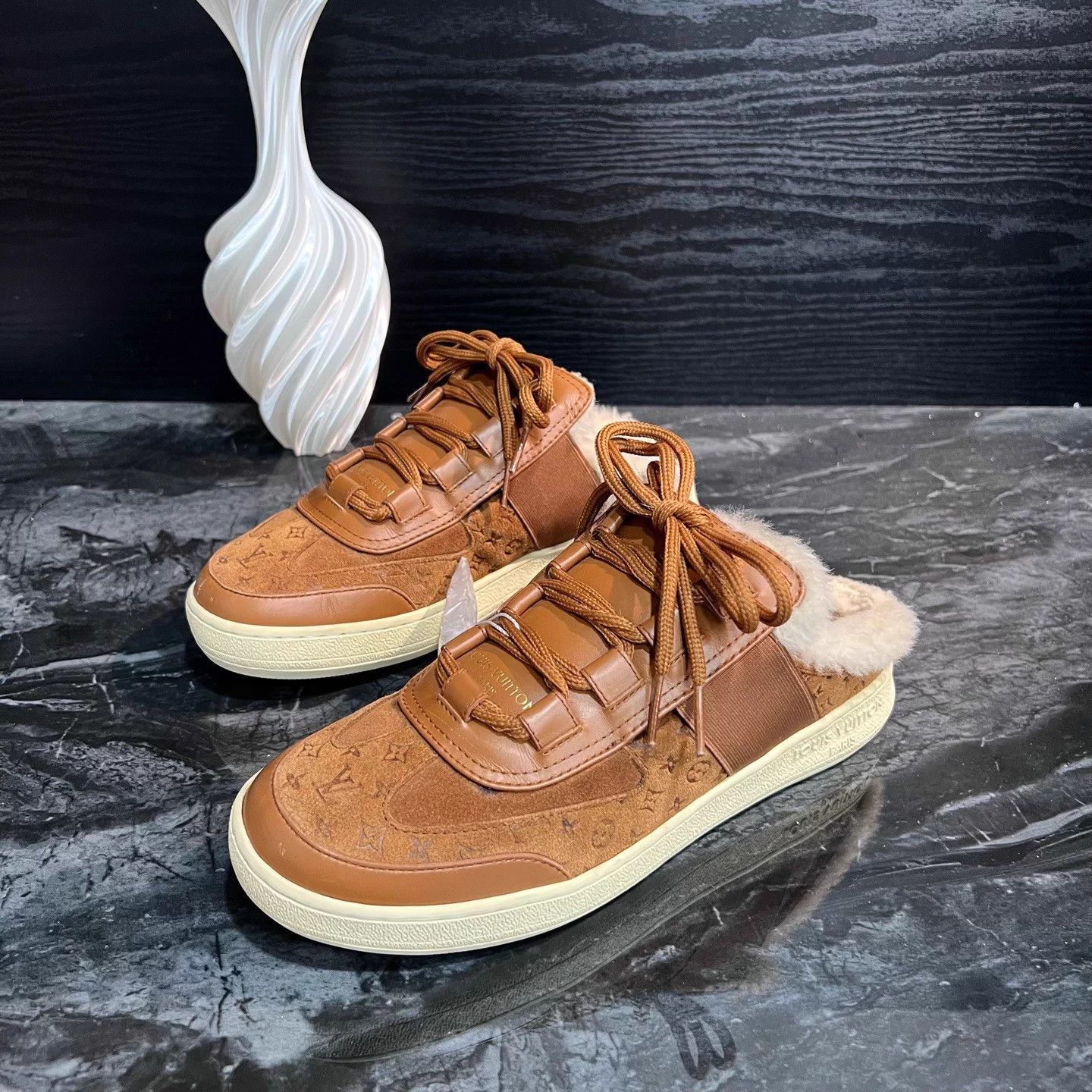 Louis Vuitton Lv Brown All-over Print Flocked Half-Slip Casual Shoes Size US 7.5 / IT 37.5 - 3 Thumbnail