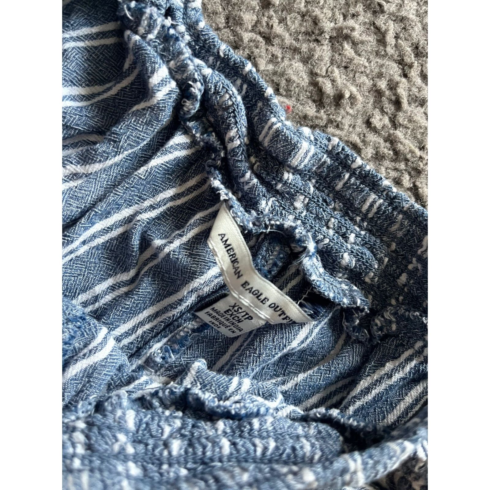 American Eagle Outfitters American Eagle Outfitters Shorts Women's XS Multicolor Blue White Stripe Elastic Waist Tasseled 2" Inseam 90s Bohemian Beach Womens Size 26" / US 2 / IT 38 - 2 Thumbnail
