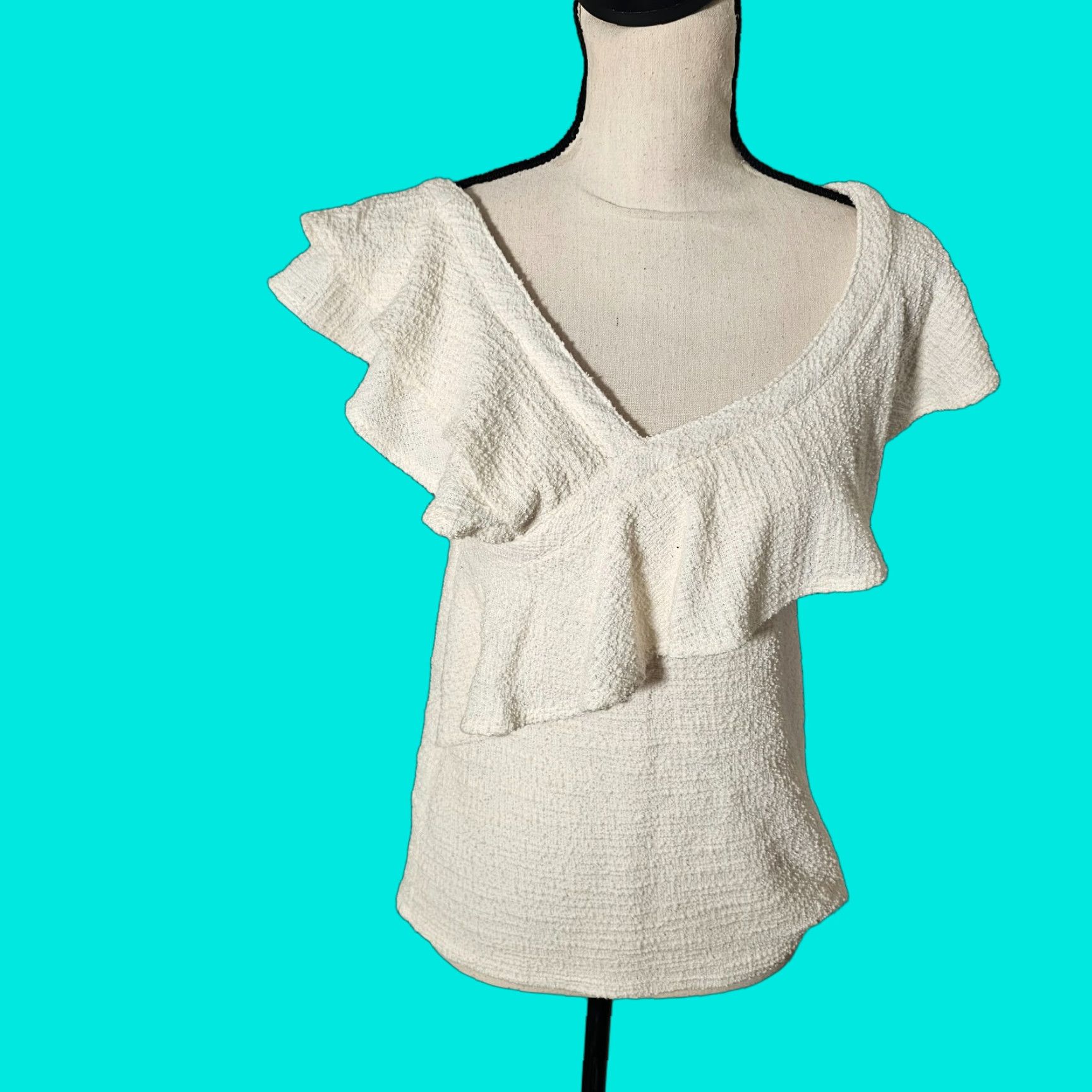 Anthropologie VINTAGE Anthropologie Dolan Left Coast Women's Sleeveless One Shoulder Ruffle Neck Cotton Blend XS Ivory Top Size XS / US 0-2 / IT 36-38 - 1 Thumbnail