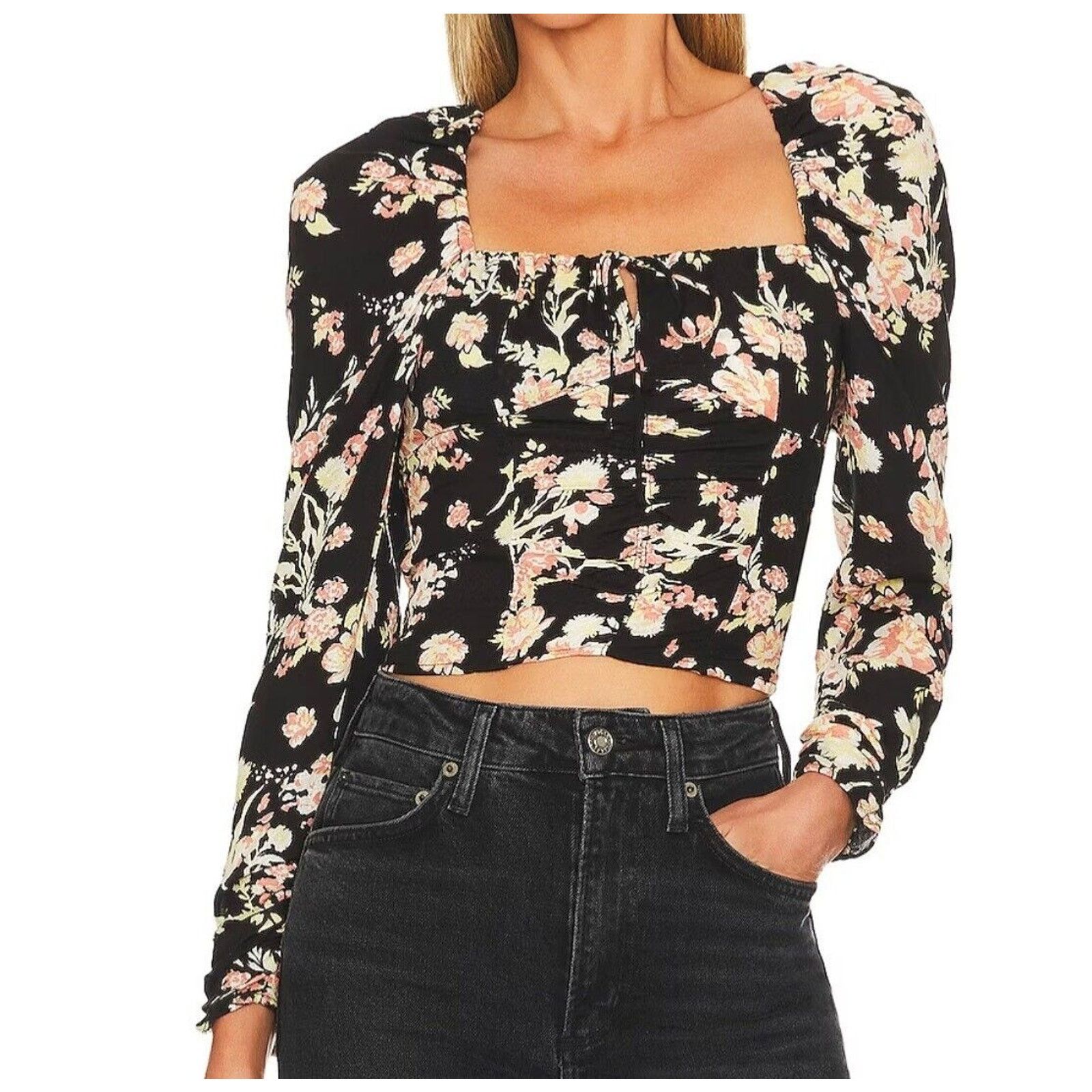 Free People Free People Hilary Floral Square Neck Smocked Top New XS Size XS / US 0-2 / IT 36-38 - 1 Thumbnail