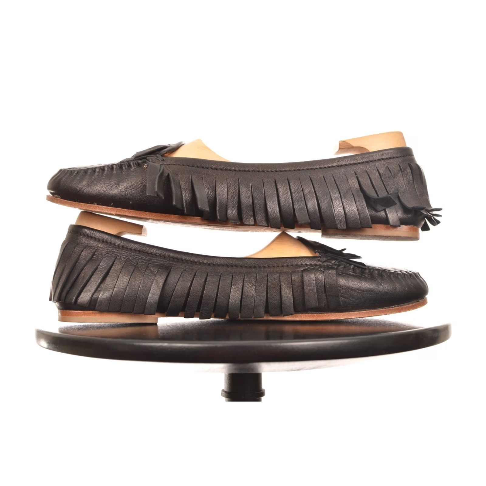 Tomas Maier DDP Tomas Maier Black Leather Embossed Palm Tree Fringe Loafers Size 8 1/2 Women's Flat Leather Loafers Size US 9 / IT 39 - 5 Thumbnail