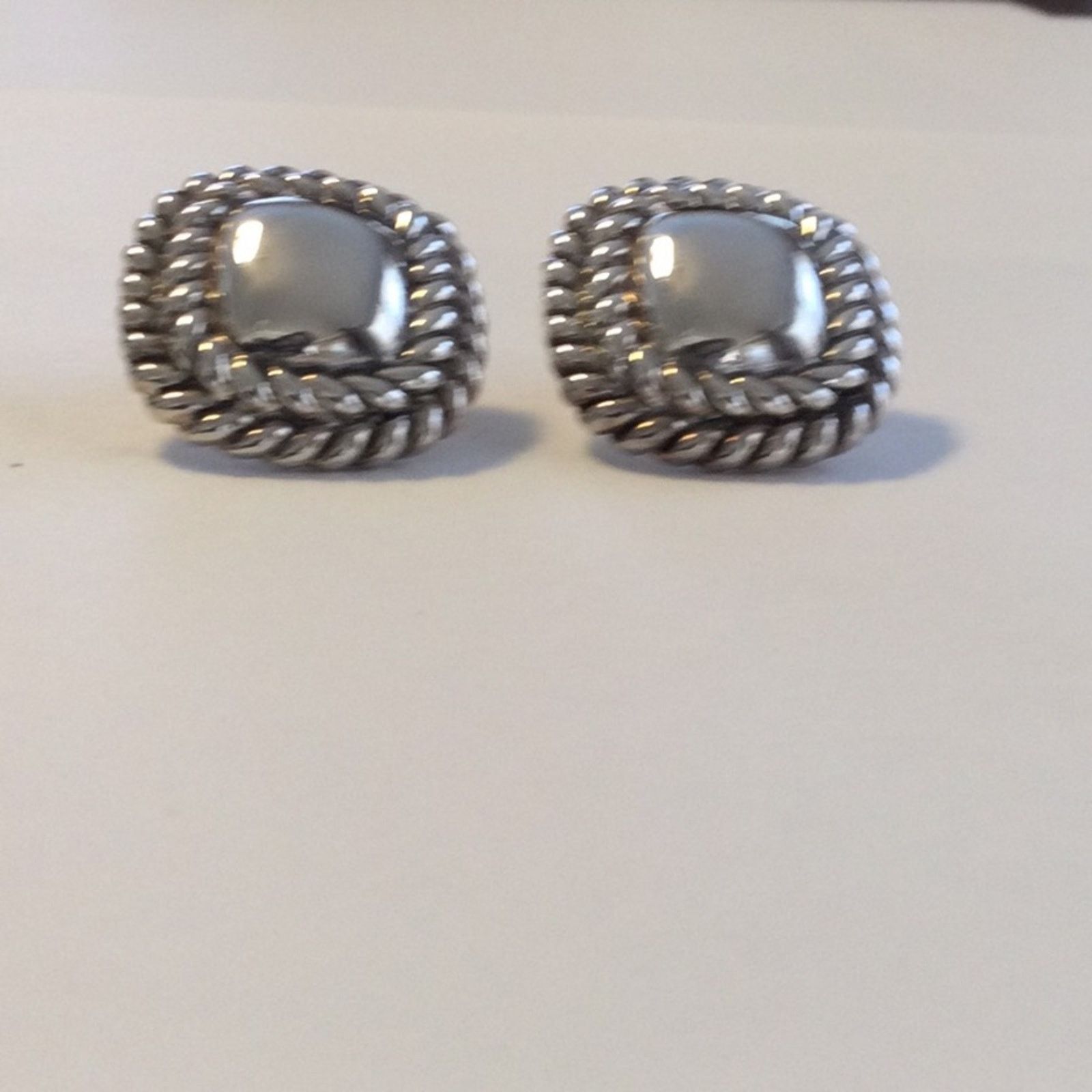 Other Vintage Silver Tone Double Rope Band Friction Back Earrings Size ONE SIZE - 3 Thumbnail