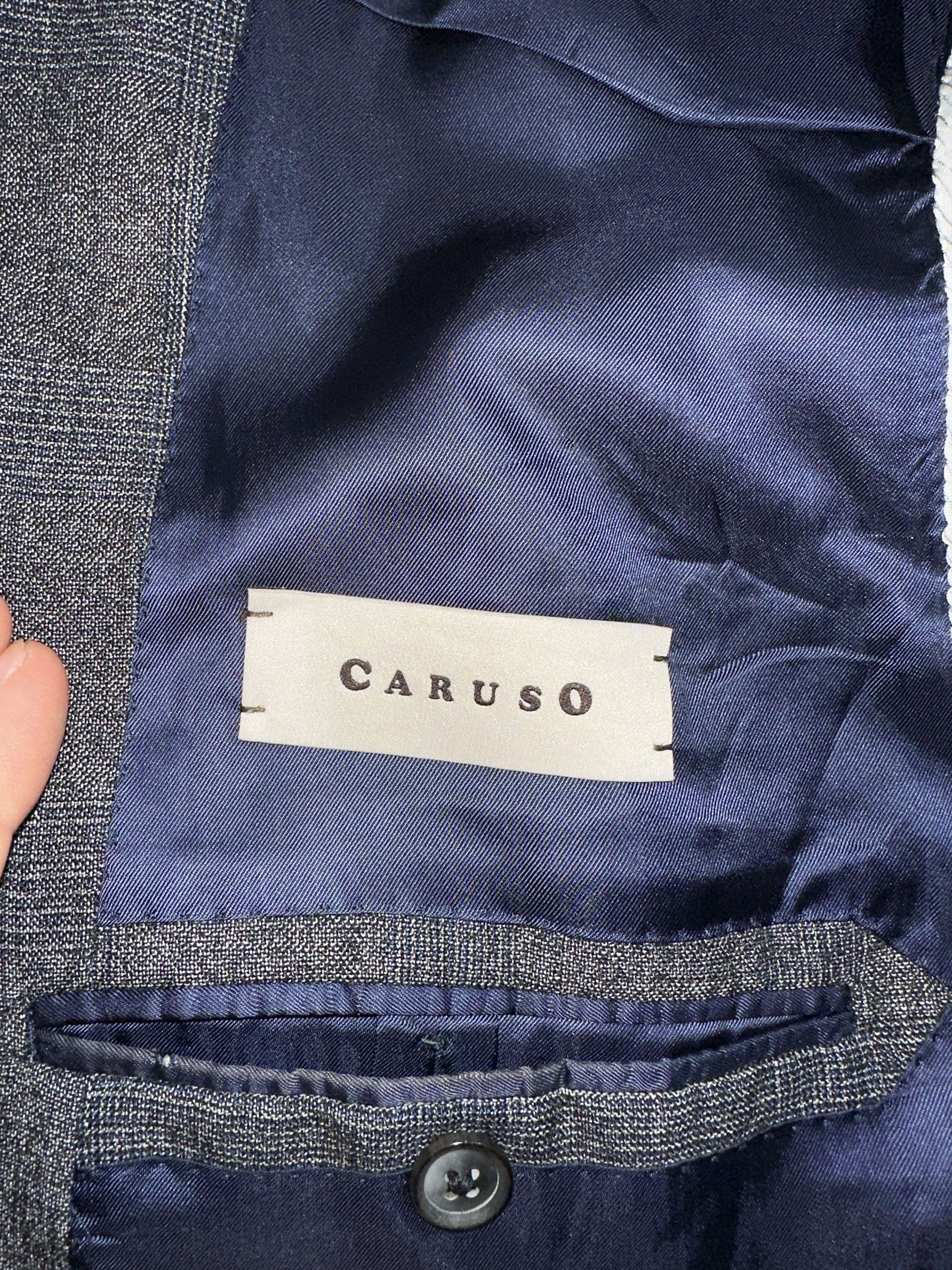 Caruso Caruso 54R 44L Gray Check Blazer Sport Coat Italy 3 Button Size 54R - 3 Thumbnail