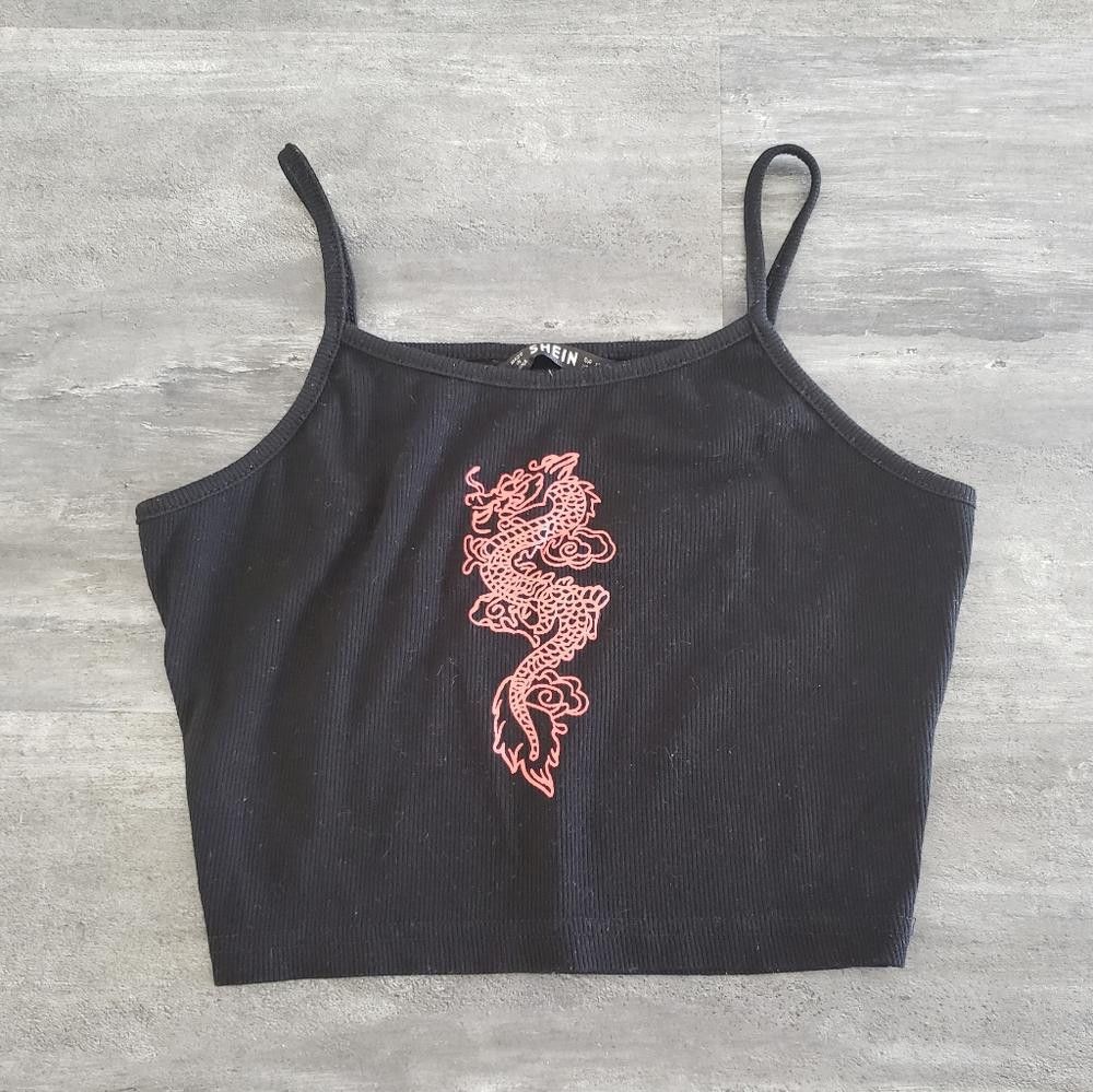 Shein Black Red Dragon SHEIN Cropped Tank Size XS / US 0-2 / IT 36-38 - 1 Thumbnail