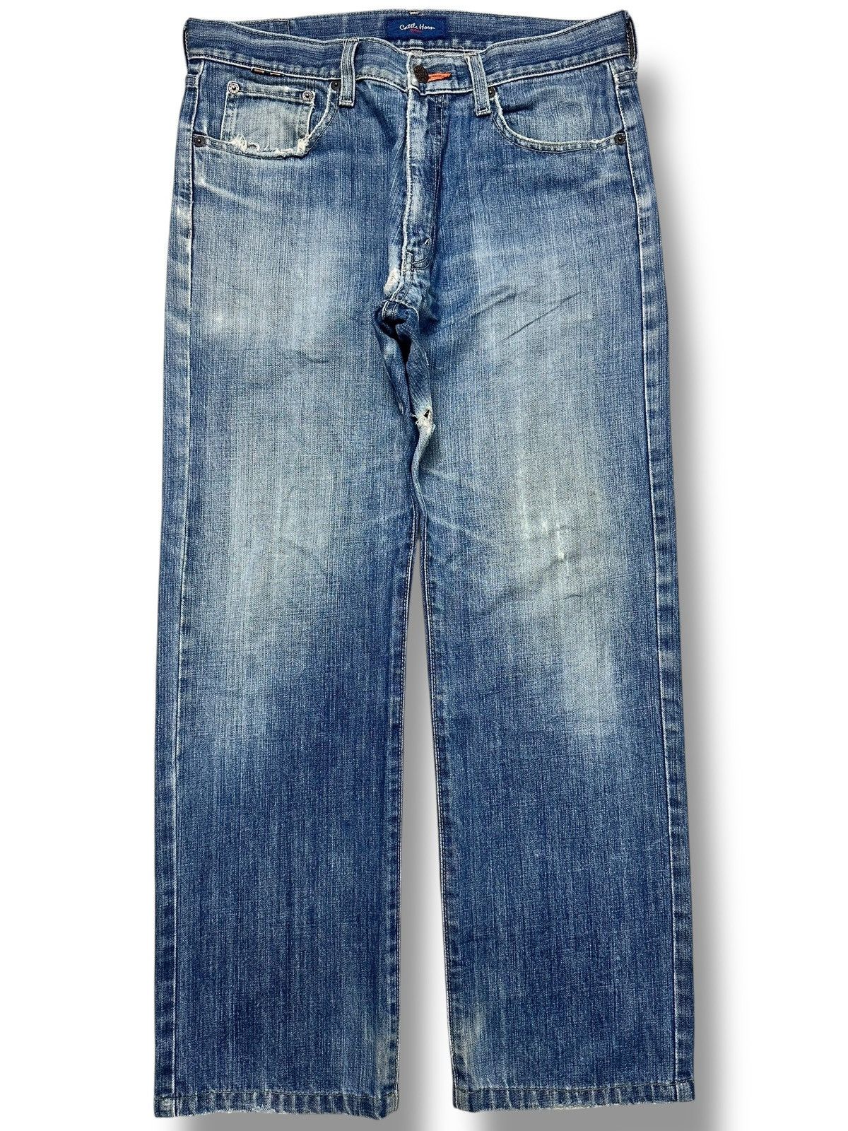 Vintage Cattle Horn Vintage Distressed Blue Denim Jeans Faded Wash Size US 33 - 1 Thumbnail